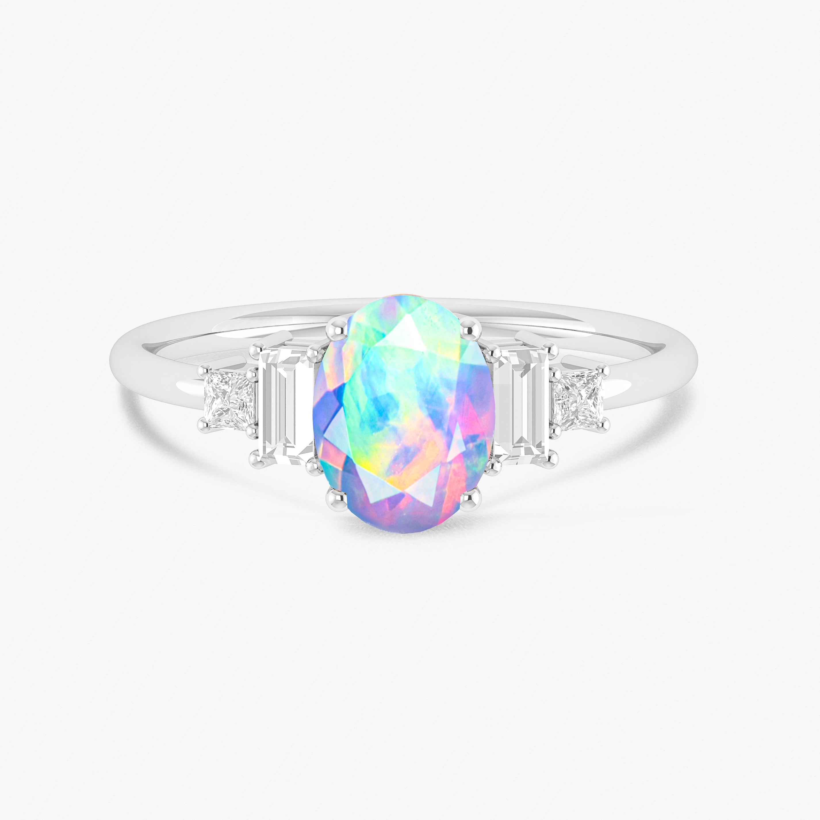 Genuine White Opal and CZ Sterling Silver Ring for Women - Elegant Jewelry Gift for Birthday, Anniversary & Special Occasions