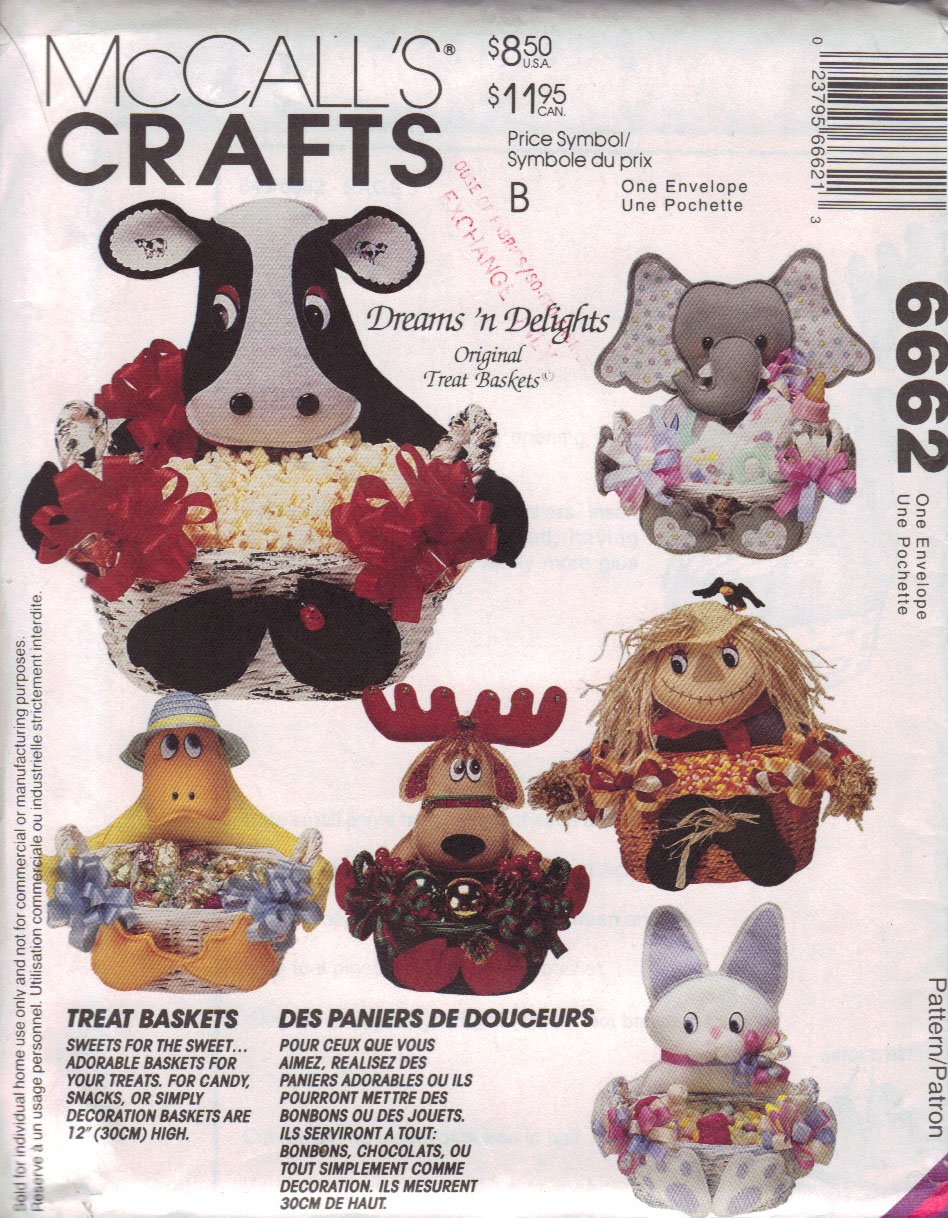 McCall's Crafts Treat Baskets Pattern #6662 - DIY Easter & Holiday Candy Basket Sewing Kit for Home Decor & Gift Giving