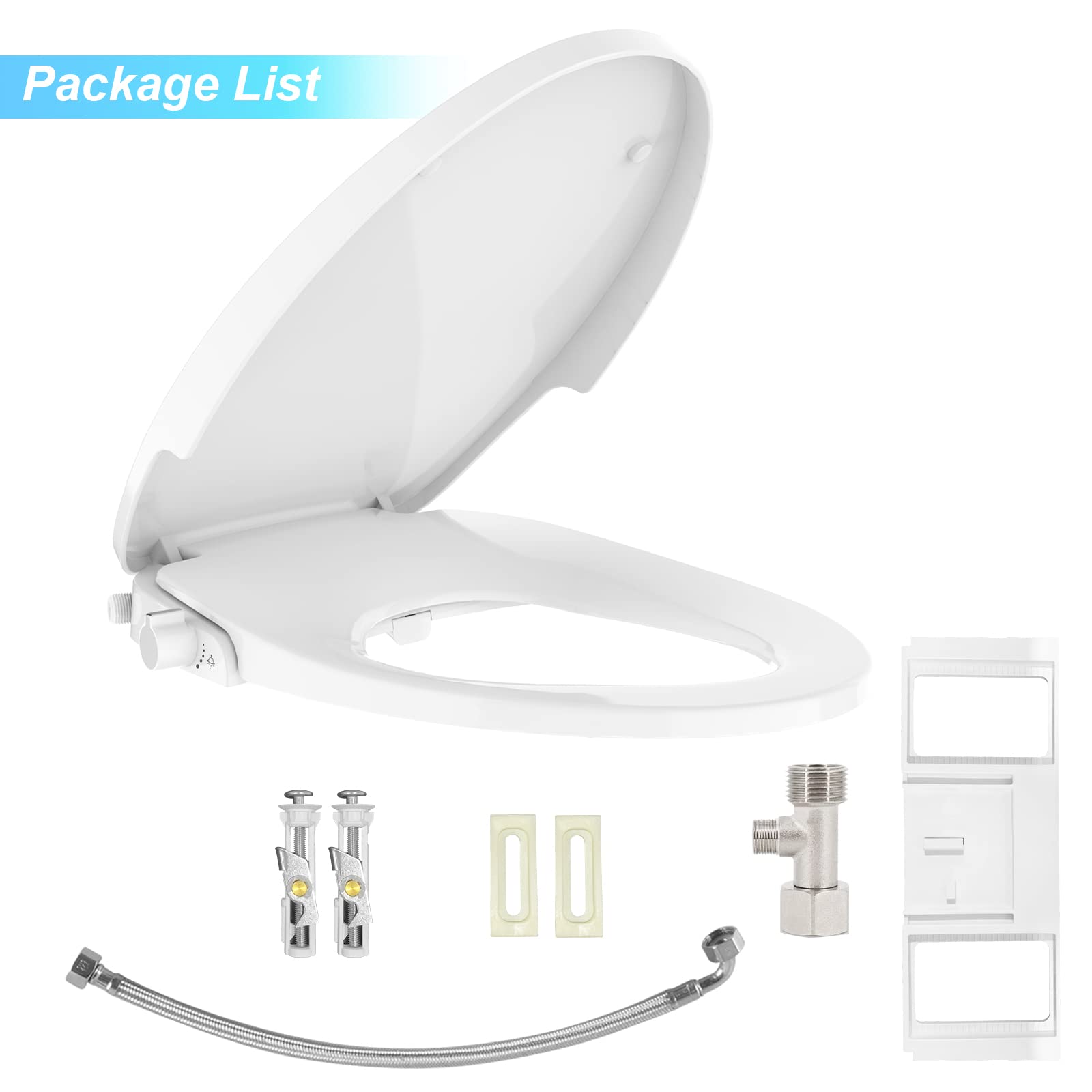 Premium Non-Electric Bidet Toilet Seat with Dual Nozzle - Easy Installation Elongated Toilet Seat for Enhanced Personal Hygiene & Comfort (Fits Elongated Toilets, White) - Perfect for Home, RV & Bathroom Upgrade