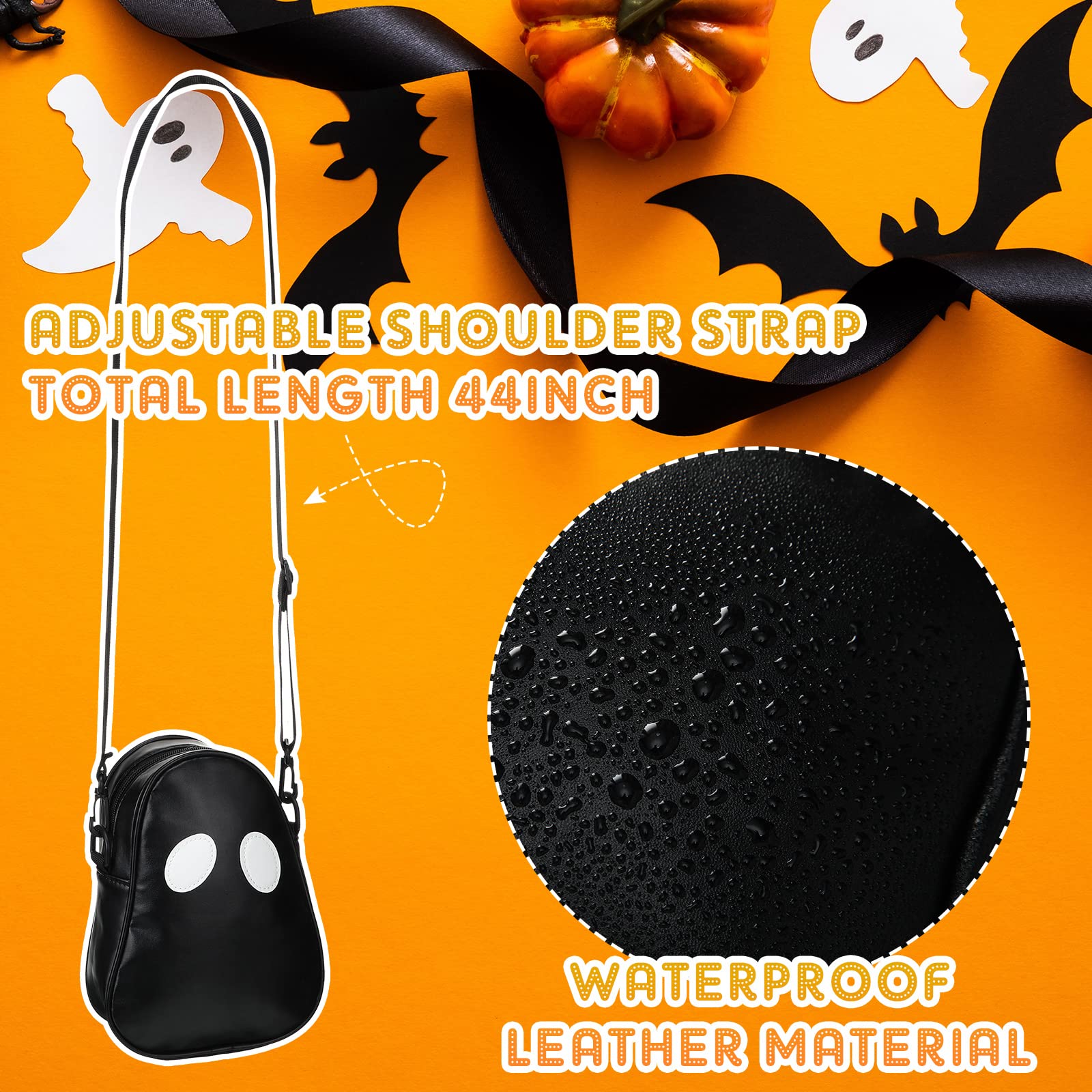 Silkfly 4-Piece Ghost Crossbody Bag Set with Eyeglasses Holder - Women's Halloween Shoulder Bag & Funny Devil Wallet - Perfect for Costume Parties, Trick-or-Treating & Spooky Events