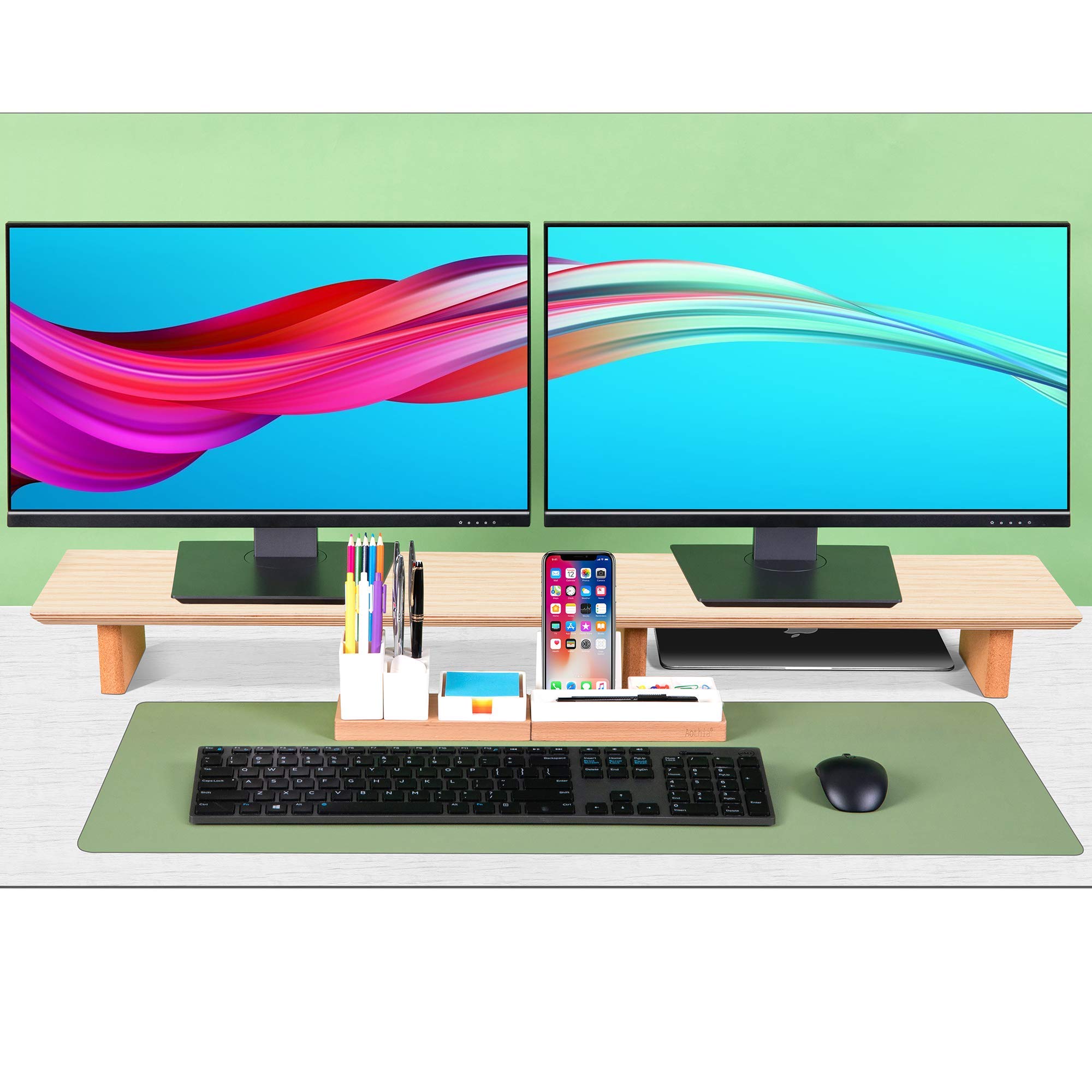 Premium Genuine Leather Desk Pad & Monitor Stand - Ergonomic Laptop Riser with Non-Slip Base for Home Office, Gaming Setup, and Workspace Organization