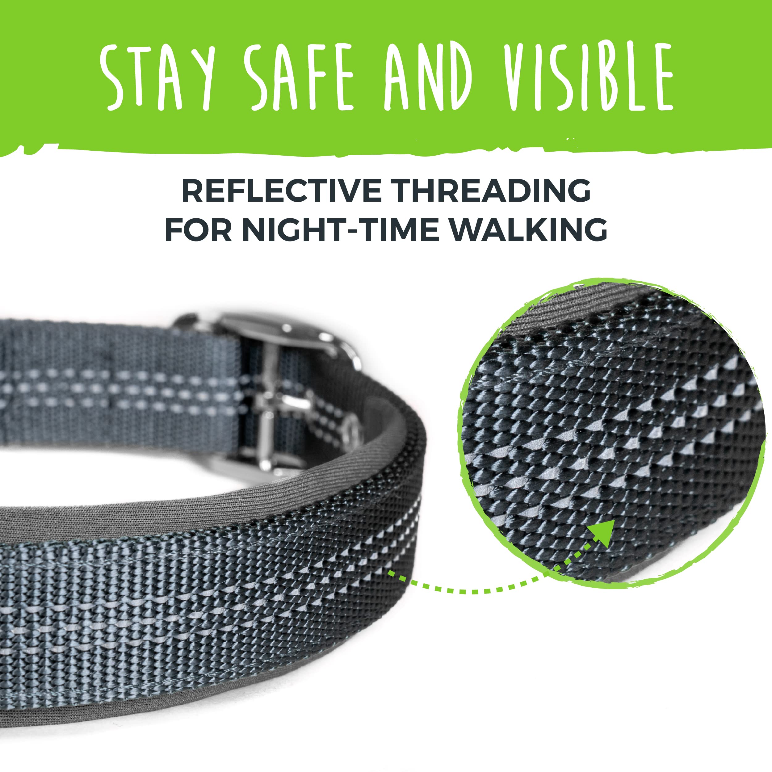 Mighty Paw Ultra Soft Dog Collar with Neoprene Padding - Adjustable All-Metal Buckle for Small & Large Dogs - Durable & Comfortable Pet Collar for Daily Walks, Training & Outdoor Adventures - Reflective for Night Safety
