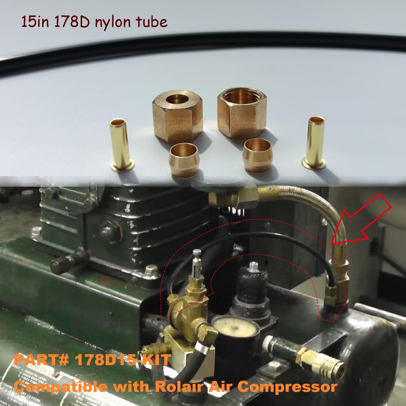 Rolair Air Compressor Unloader Tube Kit 178D15-KIT - Replacement Part for Air Compressor Repair & Maintenance - Perfect for Workshop, Garage, and Industrial Use