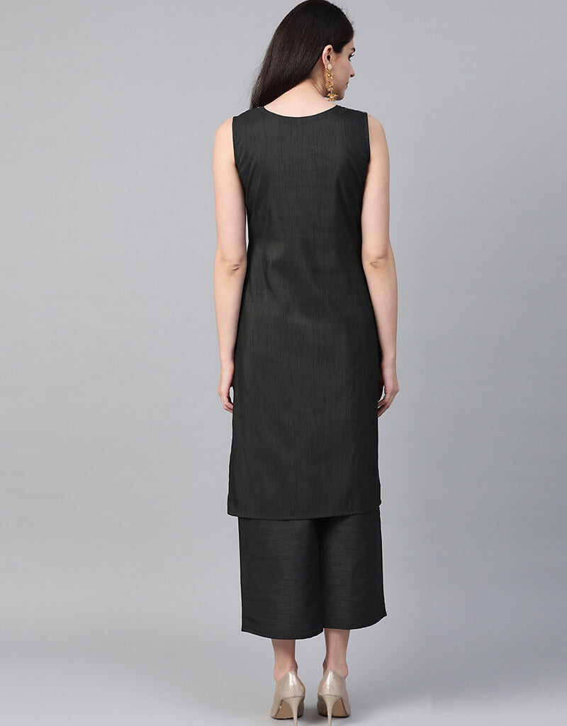 Elegant Black Poly Silk Palazzo Suit for Women - Comfortable & Stylish Wide Leg Pants Set - Perfect for Casual Wear, Office Outfits & Special Occasions
