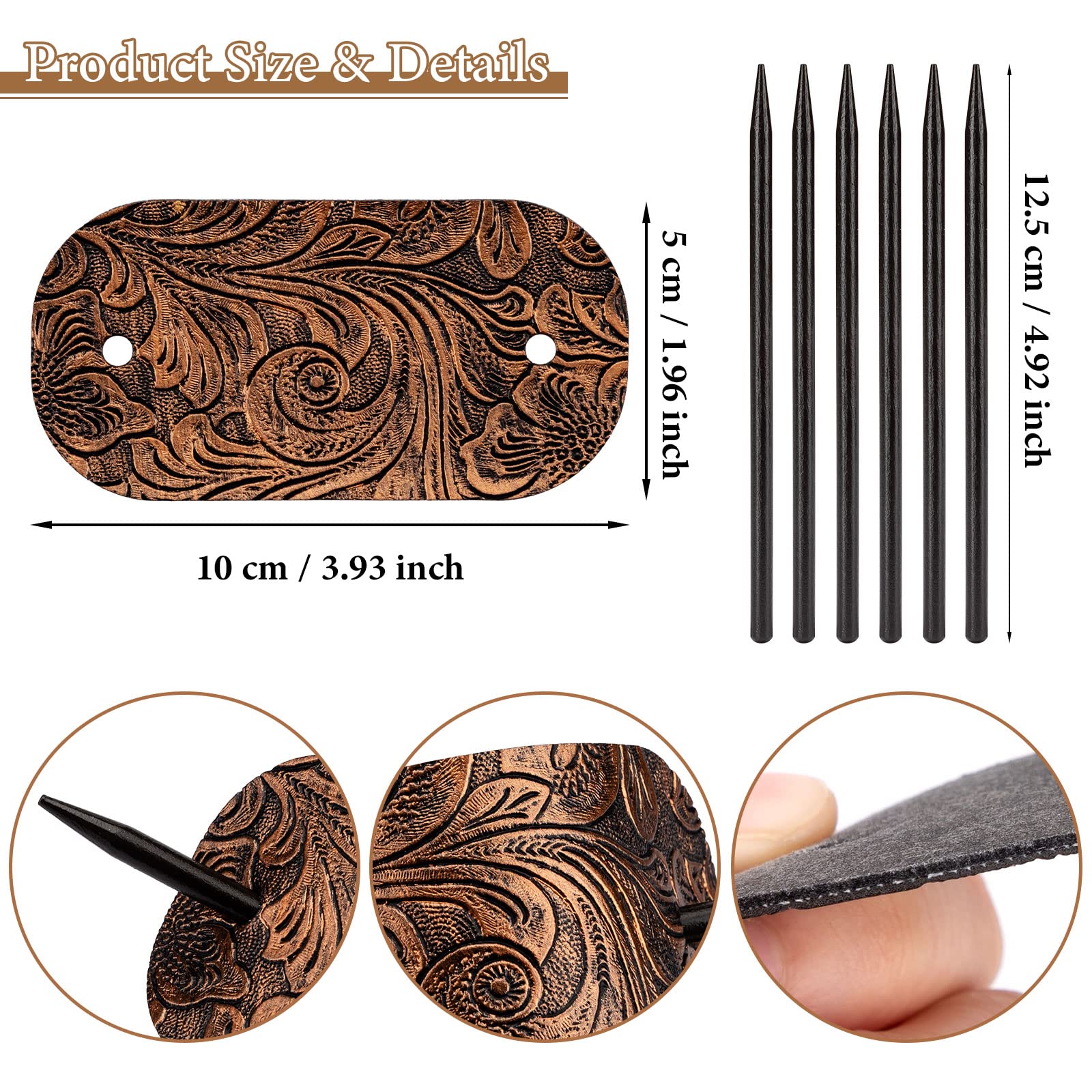 Noverlife 6PCS Leather Hair Barrettes with Wooden Stick - Square Hair Clips Set for Women & Girls, Ponytail Holders for School, Office & Wedding Hairstyles