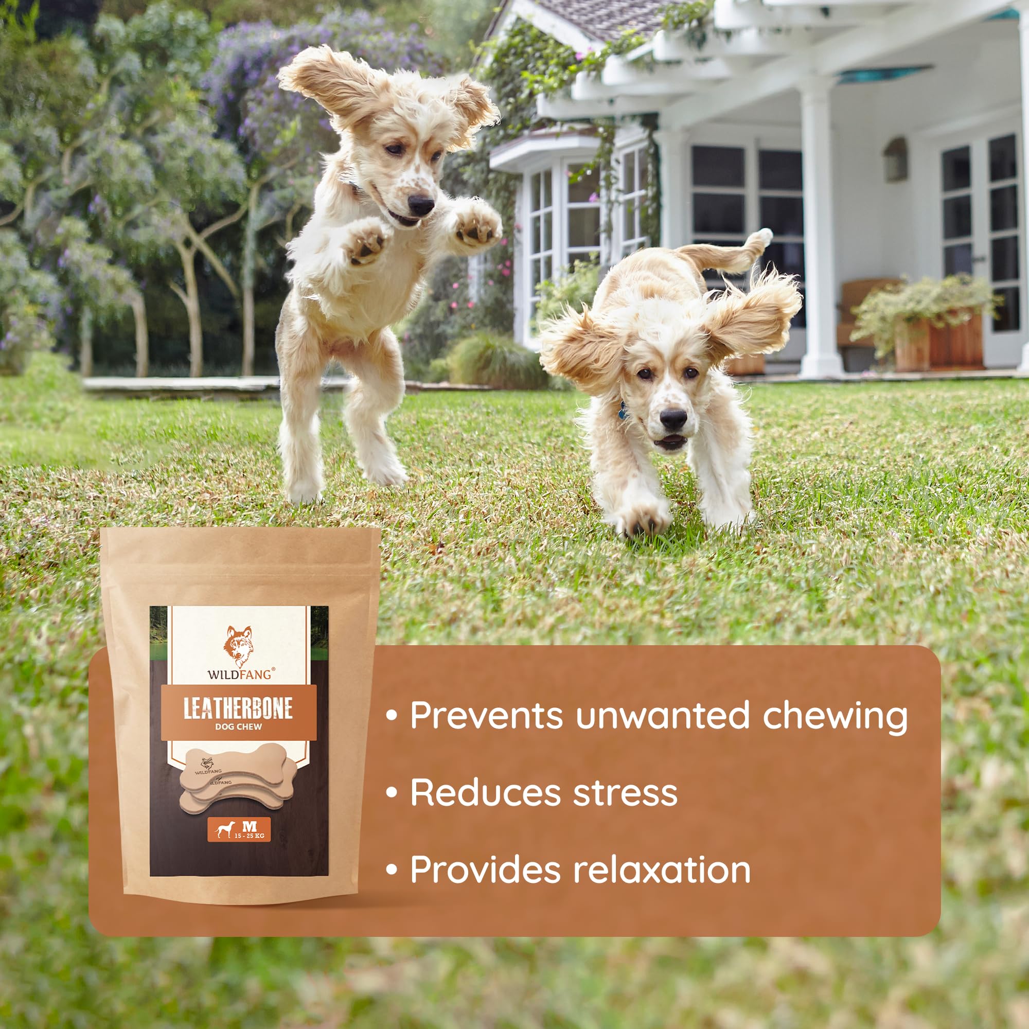 Premium Wildfang Leather Bones for Dogs - Durable Long-Lasting Natural Leather Chew Toys for Aggressive Chewers, Puppy Teething, and Dental Health - Set of 3 - Perfect for Training, Playtime & Anxiety Relief