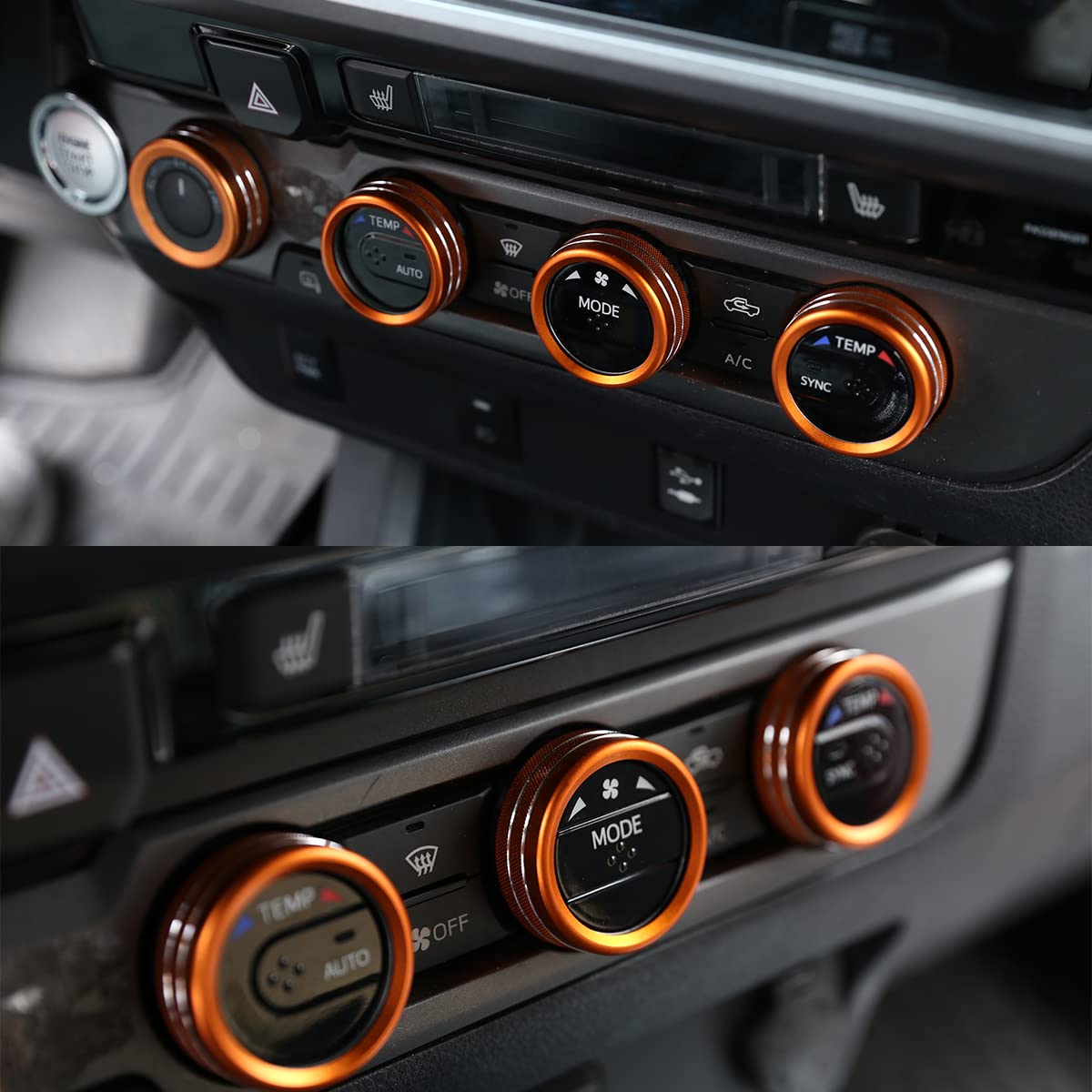 2016-2020 Toyota Tacoma Air Conditioner AUTO Switch CD Button Knob - Aluminum Alloy Interior Center Console Trim Cover (Orange) - Perfect for Upgrading Your Tacoma's Dashboard & Enhancing Driving Comfort