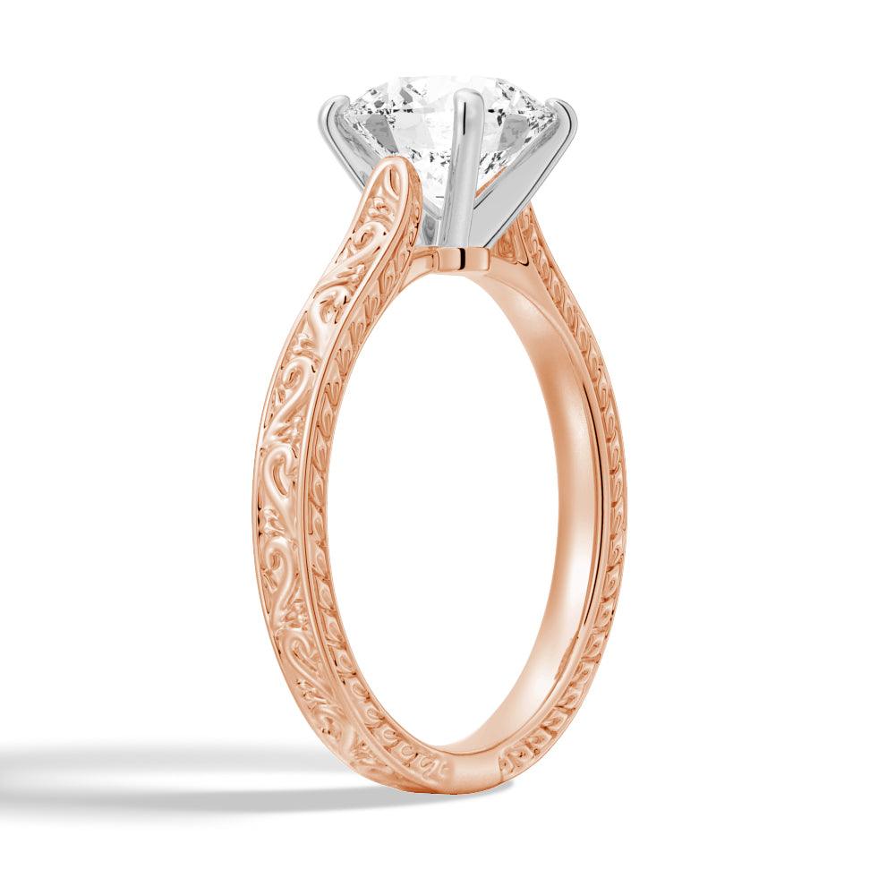 Vintage Two Tone Round Moissanite Engagement Ring With Milgrain Edges - Elegant Wedding Band, Anniversary Gift for Her, Perfect for Proposals & Special Occasions