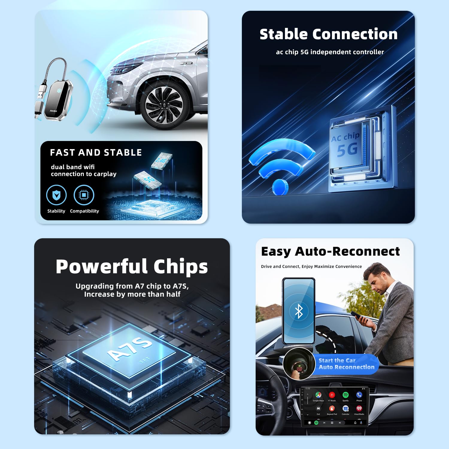 Wireless Android Auto CarPlay Adapter - Plug & Play Bluetooth Dongle for Seamless Touch Connection & Easy Setup | Upgrade Wired to Wireless for Android Phones | Perfect for Commuting, Road Trips & Hands-Free Driving
