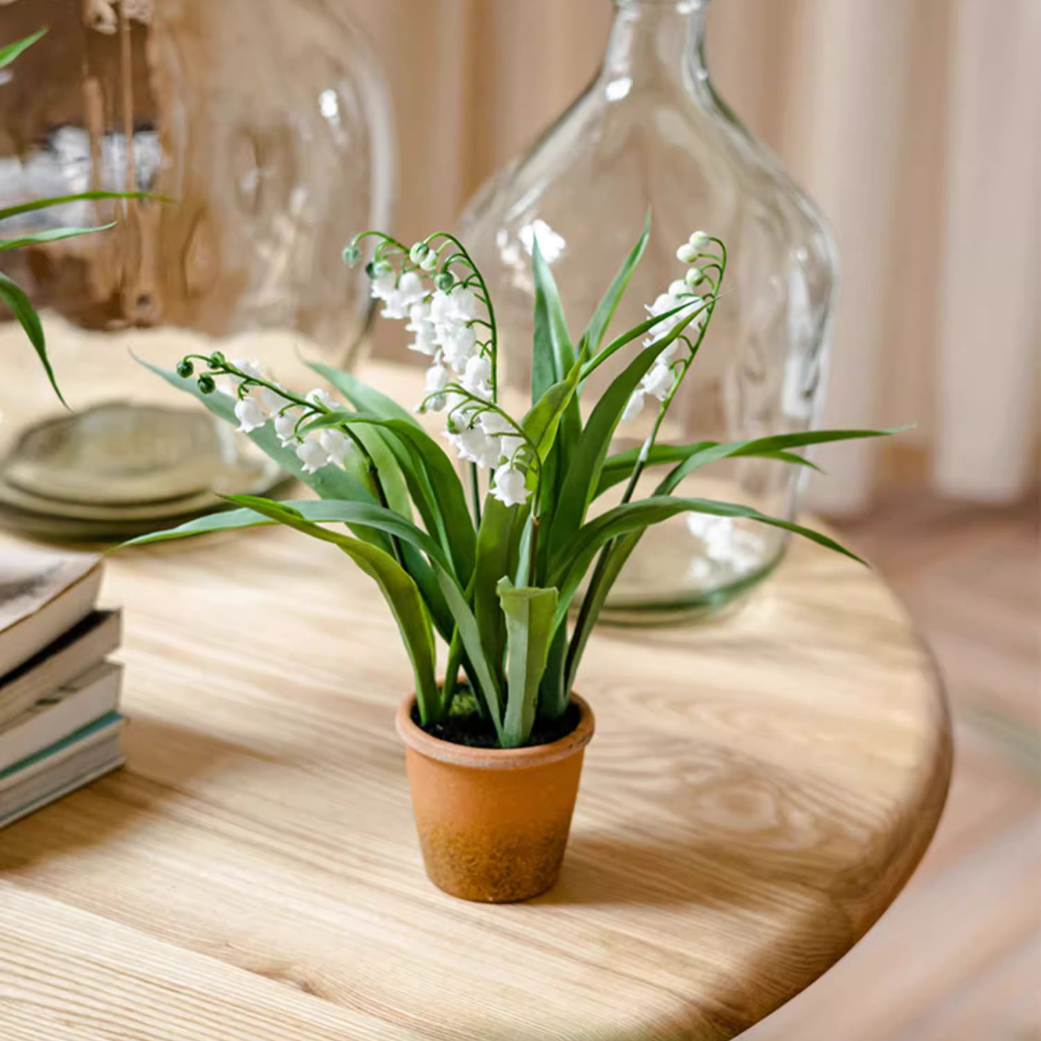 Artificial Lily of the Valley Flowers in Decorative Brown Pot - Perfect for Home Decor, Wedding Centerpieces & Office Desk Decorations