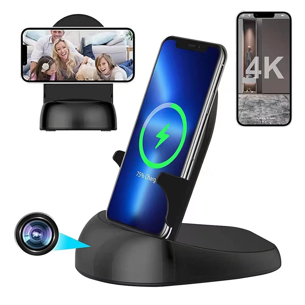 WiFi Hidden Spy Camera Wireless Phone Charger - 1080P/4K HD Rotating Lens with 250° View Angle, Motion Activated Nanny Cam for Home & Office Security (2.4G/5G Dual Band) - Perfect for Monitoring Kids, Pets, and Valuables Discreetly