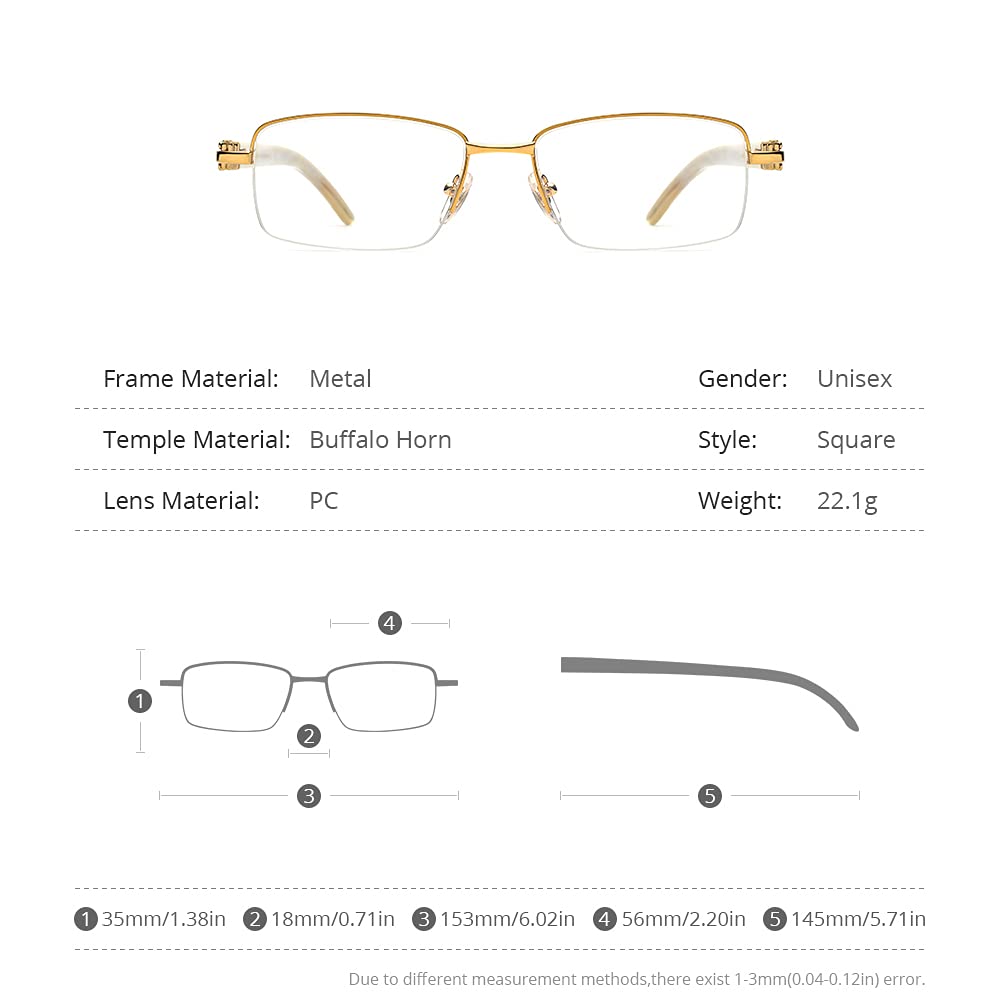 HEPIDEM 100% Genuine Buffalo Horn Handmade Square Rimless Luxury Sunglasses - UV Protection, Lightweight & Durable for Outdoor Activities, Driving, Beach & Fashion Accessories