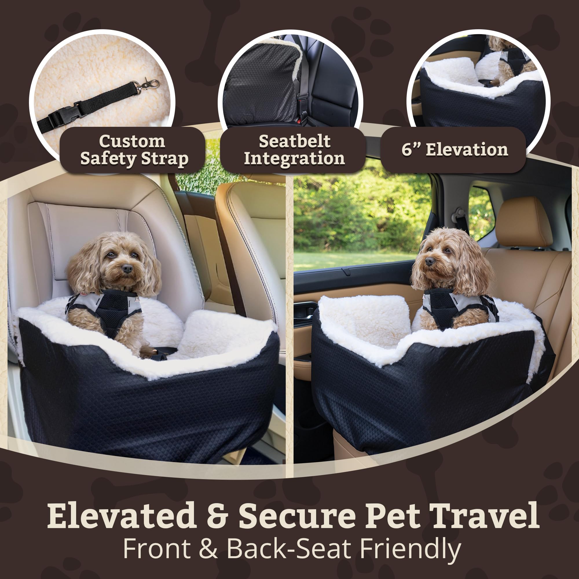 Snoozer Lookout I Dog Booster Car Seat for Small Dogs Under 25lbs - Medium Size Black Diamond Pet Car Seat to Prevent Motion Sickness - Removable Washable Cover - Perfect for Road Trips and Vet Visits