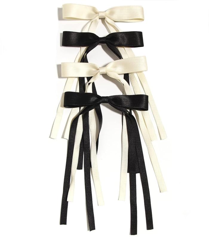 Stylish 4-Piece Hair Clips for Women - Elegant Tassel Ribbon Bow Knot with Long Tail - Barrettes & Claw Bows in Multicolor - Perfect for Parties, Weddings & Everyday Hair Accessories