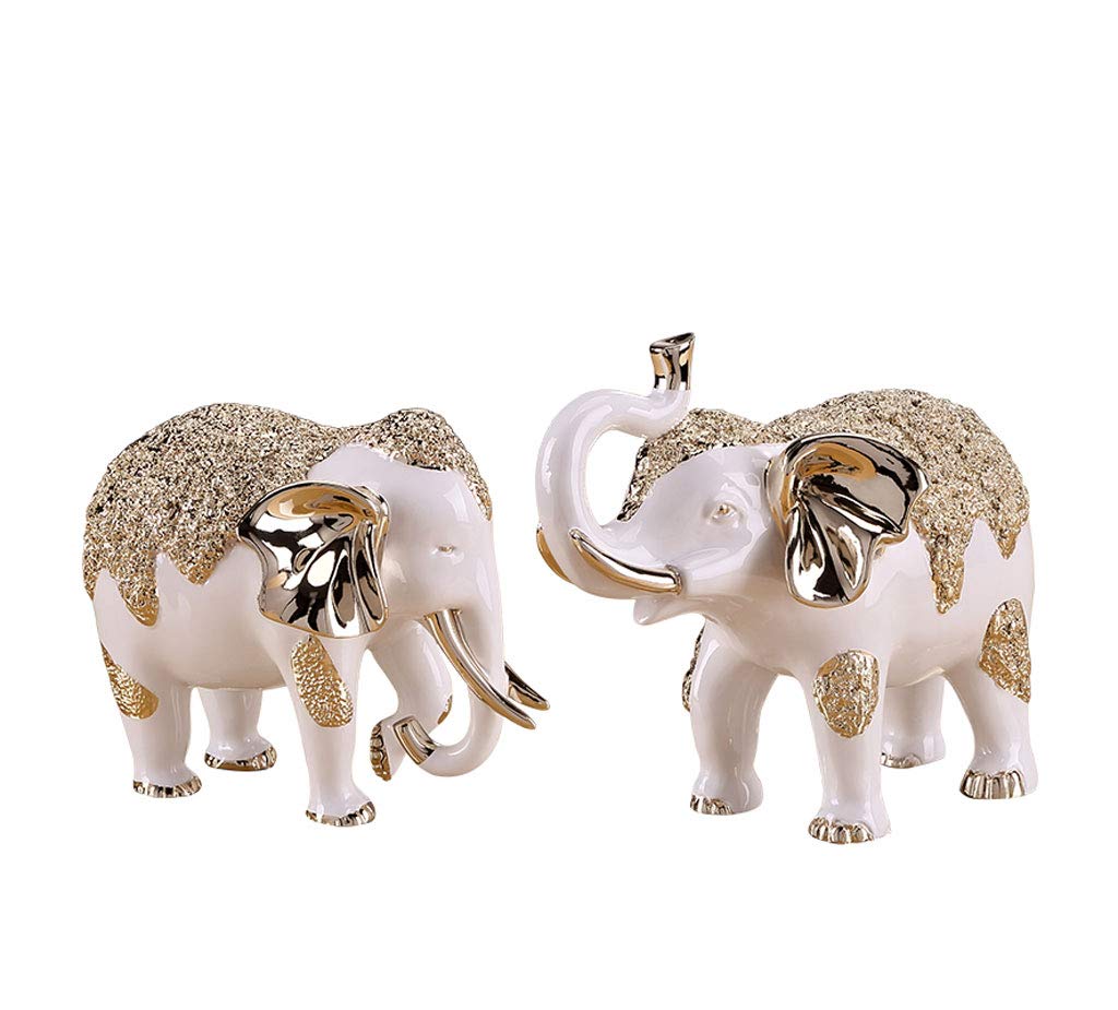 Handmade Resin Elephant Ornaments - European Style Home Decor, Pair of Gold Elephant Statues for Living Room, Housewarming Gift & Shelf Decor