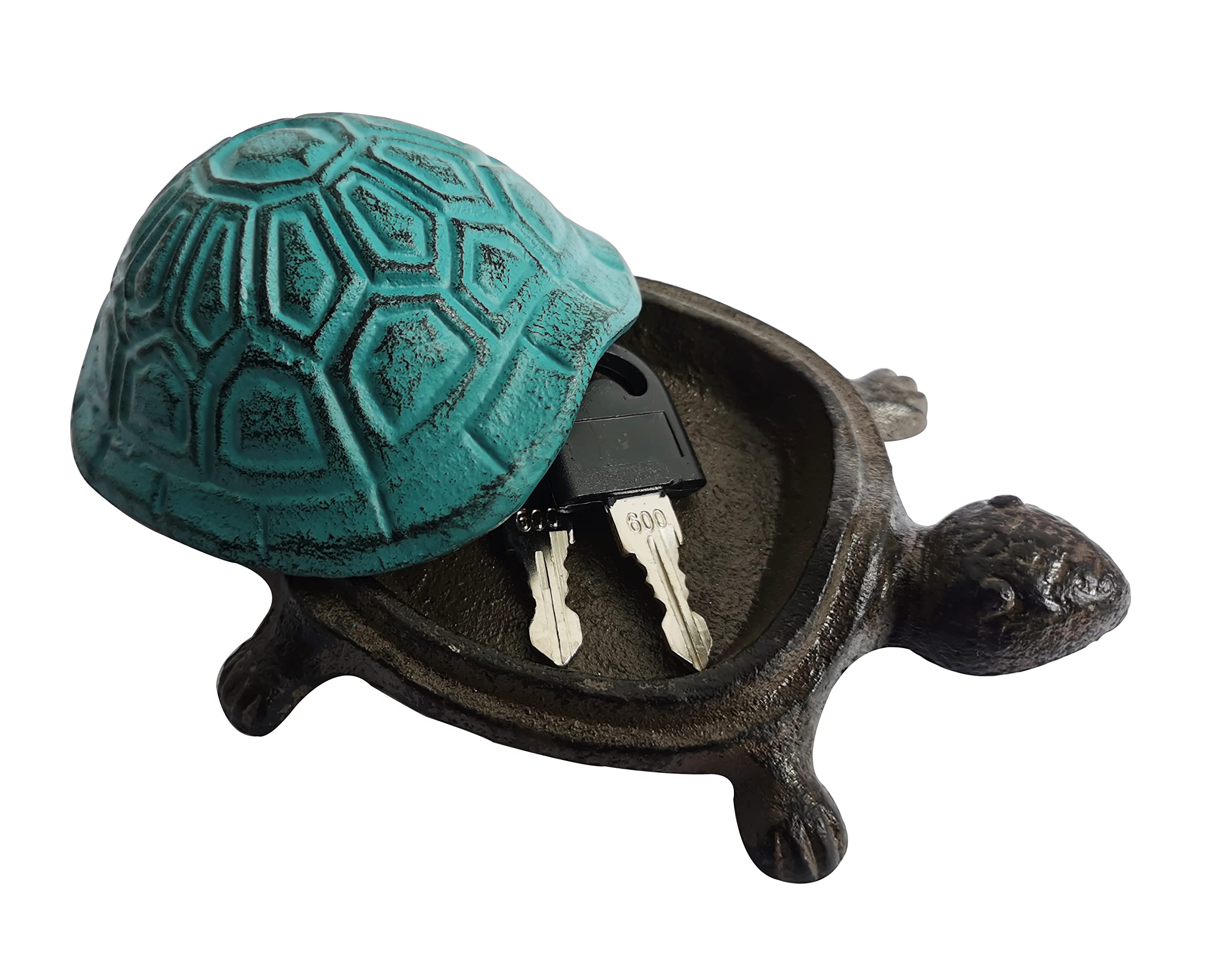 BSTGIFTS Cast Iron Turtle Key Hider - Hidden Spare Key Holder & Garden Decor - Jewelry Box for Rings, Earrings & Small Trinkets (Antique Blue) | Perfect for Outdoor Key Storage & Home Decoration