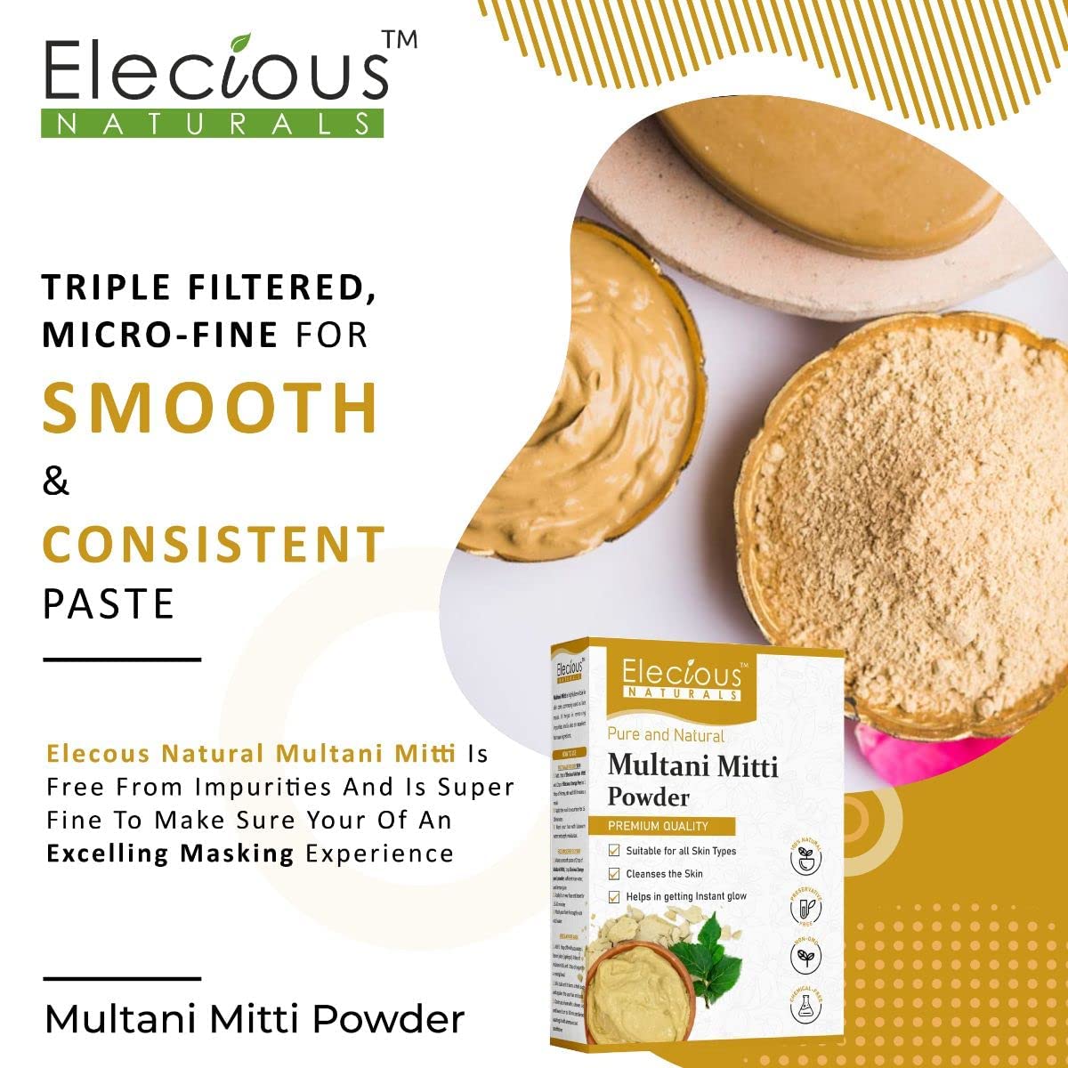 KEN Natural Multani Mitti Powder for Soothing Skin & Hair - 200g | Pure Clay Face Mask for Acne, Blackheads & Glowing Skin | Perfect for DIY Beauty Treatments & Spa Days