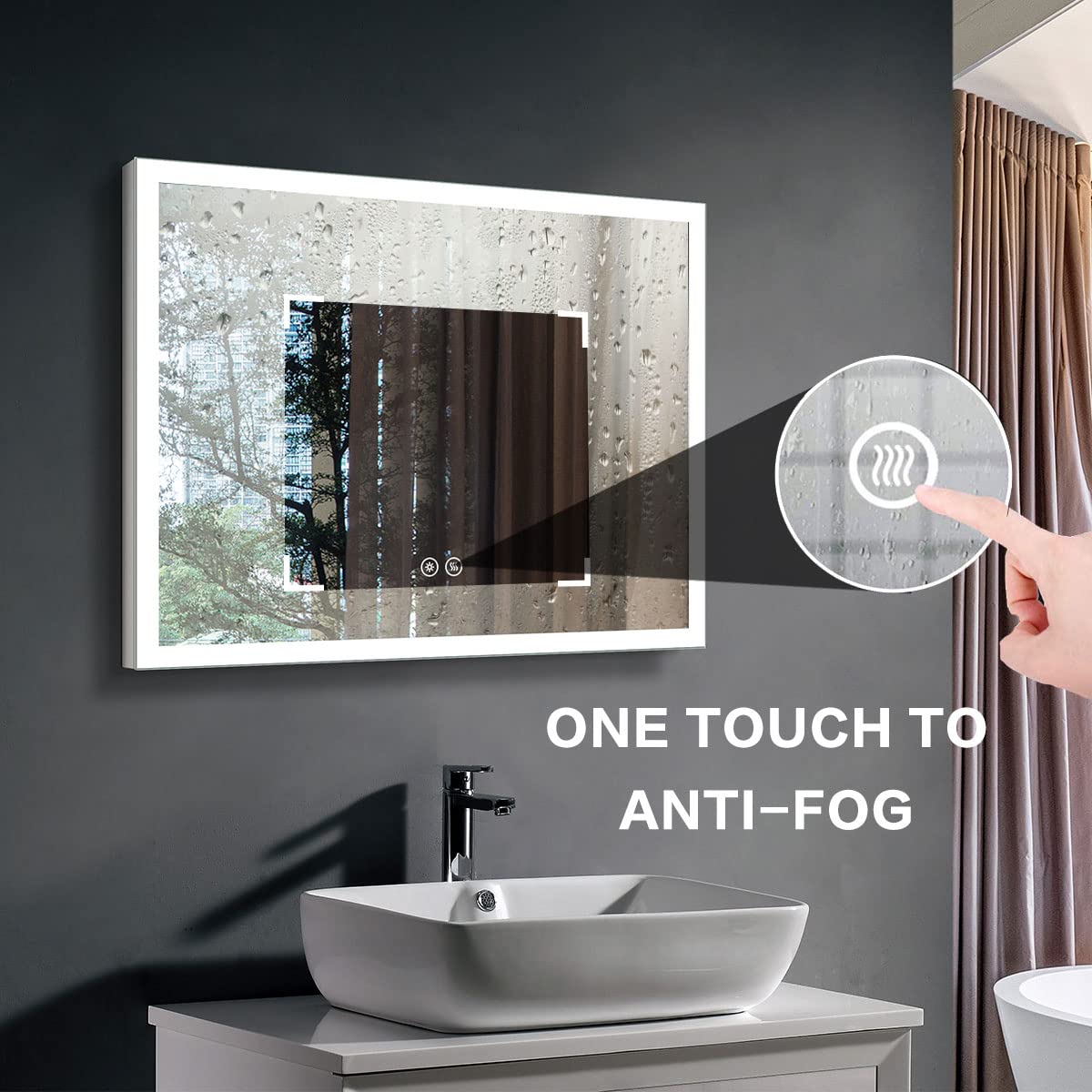 DECORAPORT 48x28 Inch LED Bathroom Mirror with Anti-Fog & Dimmable Memory Brightness - Wall Mounted Vanity Mirror for Makeup, Shaving & Home Decor