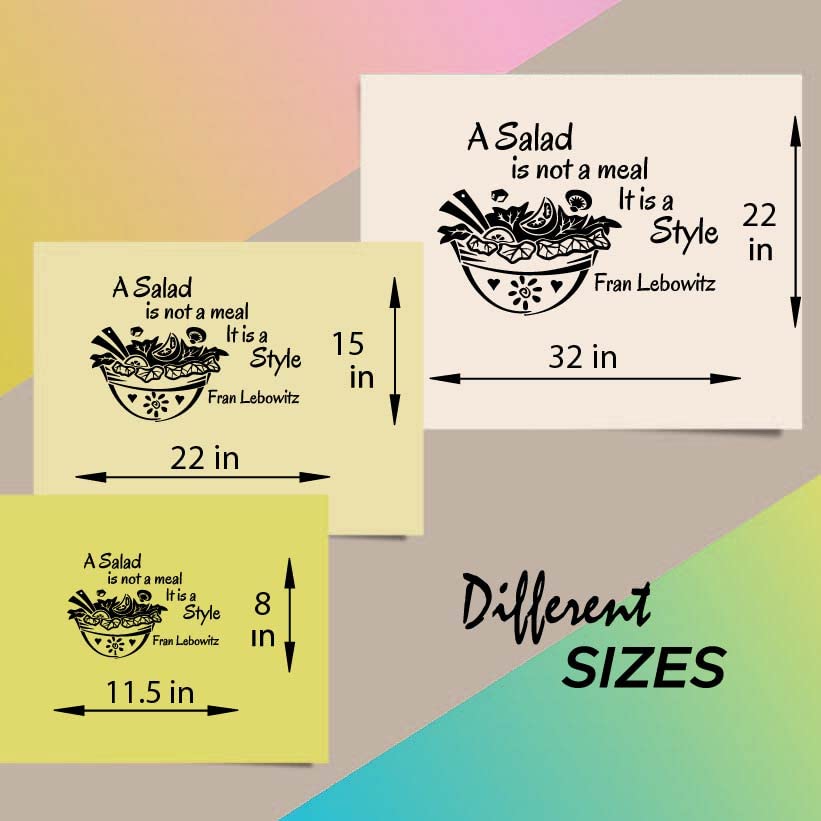 Removable Wall Vinyl Decal - 'A Salad is Not a Meal, It's a Style' Quote Art Sticker for Kitchen, Salad Bar & Restaurant Decor | Fruit & Vegetable Themed Unique Design Mural | Perfect for Home, Cafe or Dining Room Wall Decoration