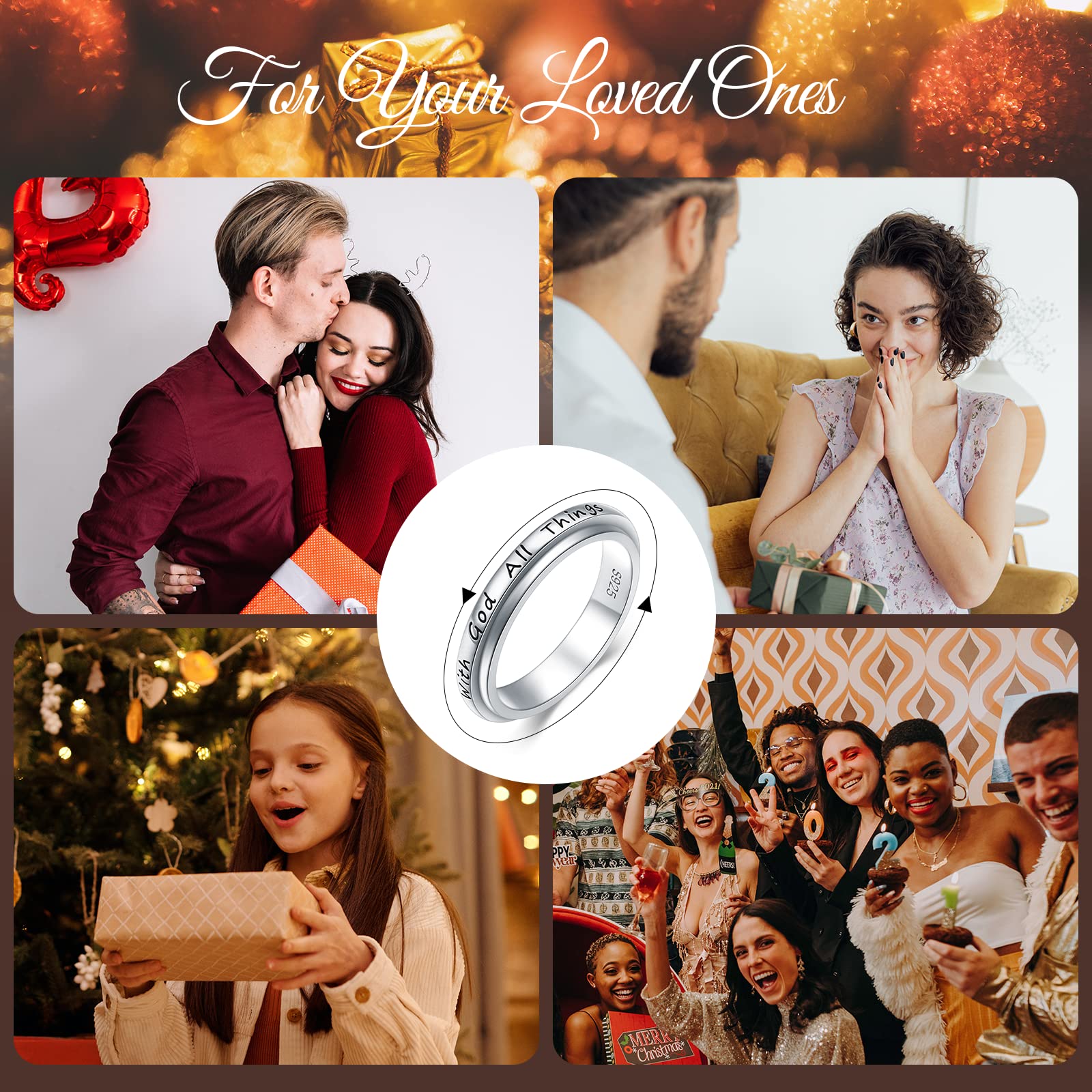 Ladytree S925 Sterling Silver Spinner Ring for Anxiety Relief - Fidget Spinner Ring for Stress, ADHD, Autism - Worry Relieving Jewelry for Women & Men - Perfect for Office, Travel & Daily Relaxation
