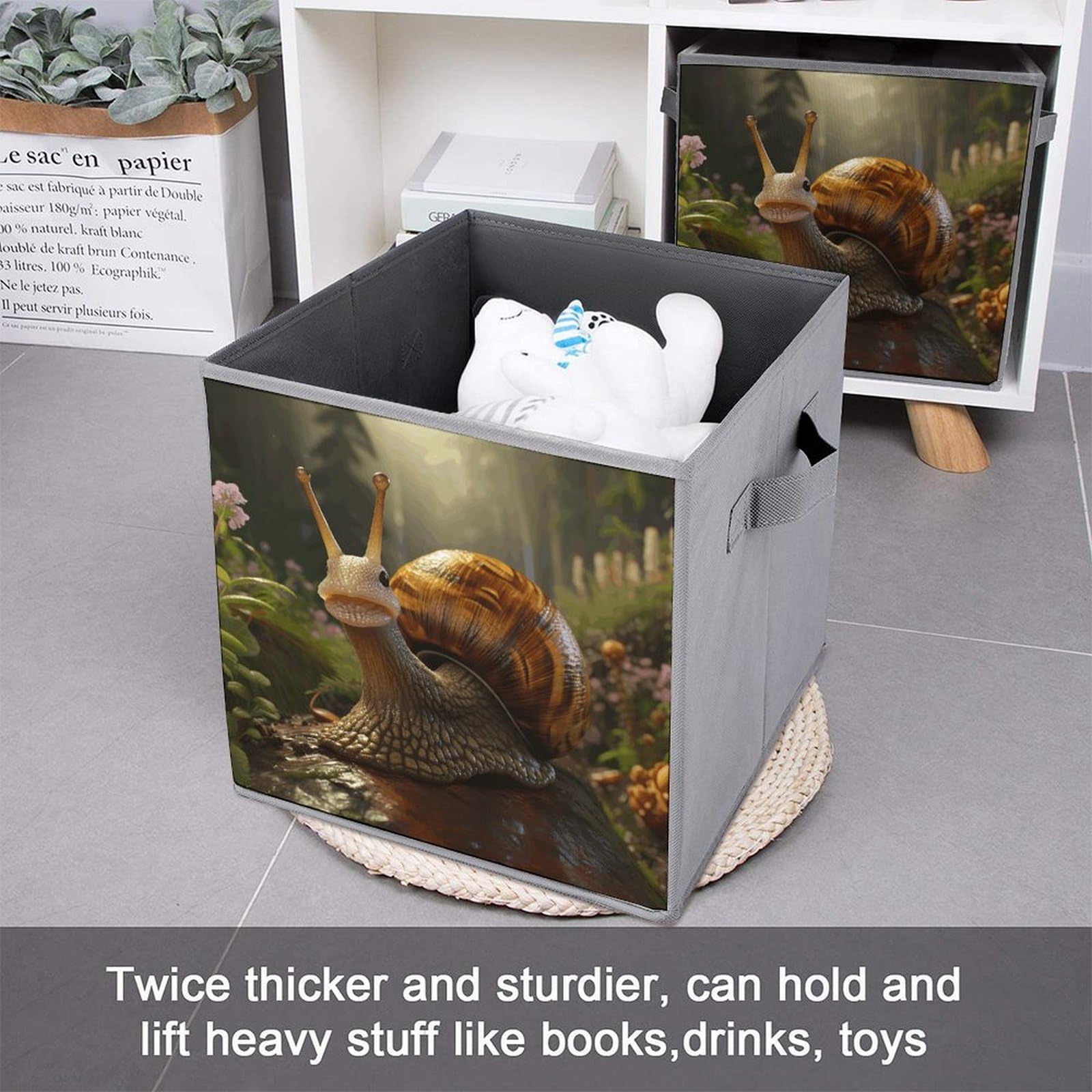 2PCS Foldable Storage Bins with Handles - Large Capacity Cartoon Snail Printed Storage Boxes for Playroom, Office & Home Organization | Perfect for Toys, Books & Clutter Control