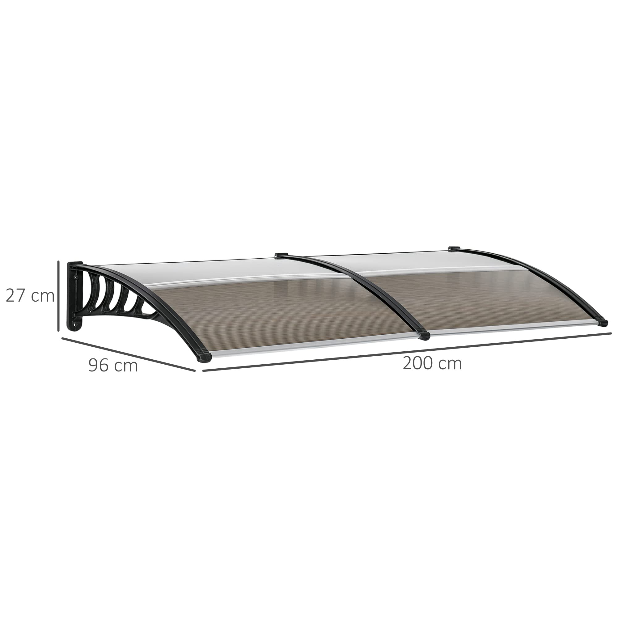 Outsunny 200x96cm Brown Polycarbonate Door & Window Canopy - UV & Rain Protection for Patio, Porch, Deck (Outdoor Sun Shade Shelter)