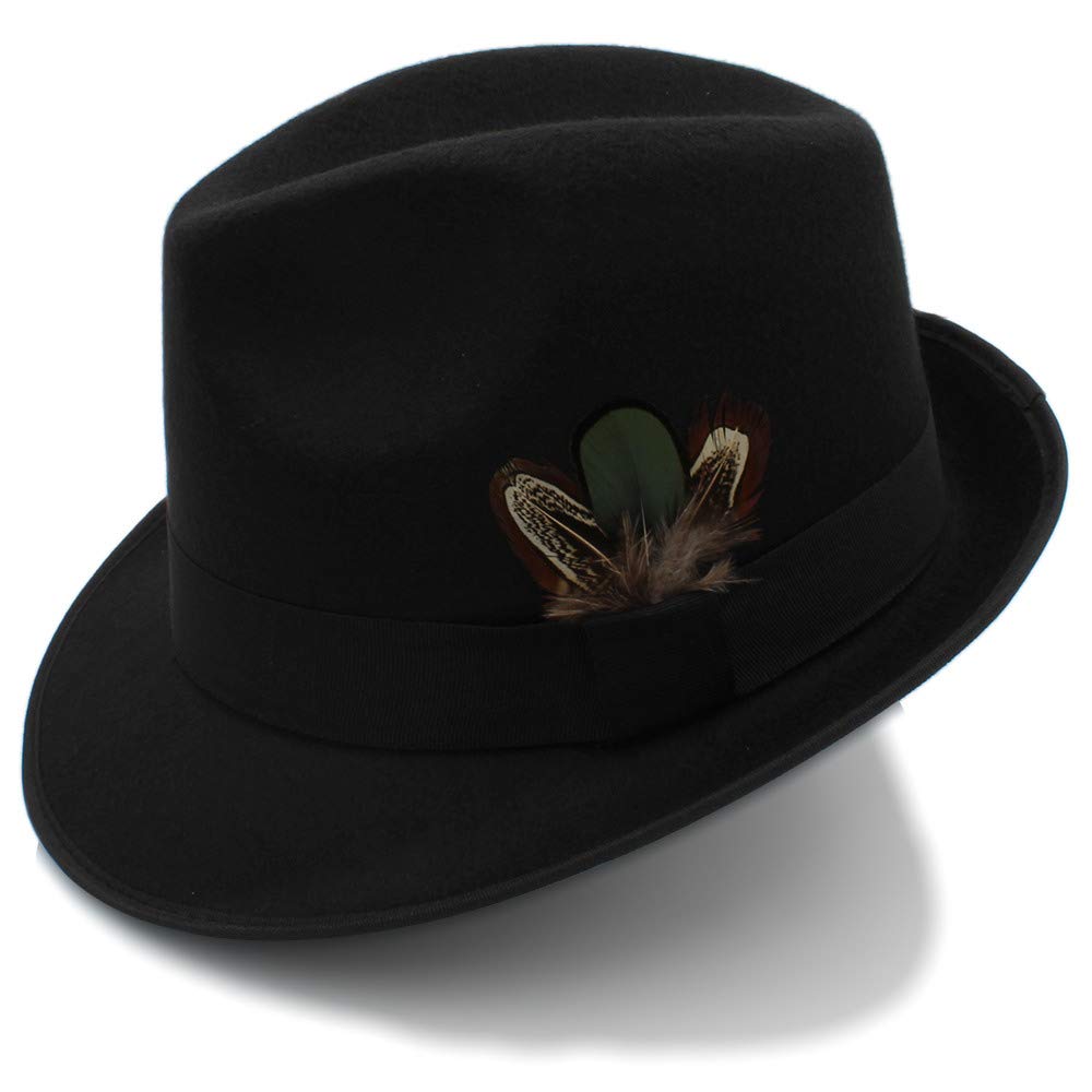 Vintage Wool Fedora Hat for Men with Feather - Winter Jazz Style for Outdoor & Events