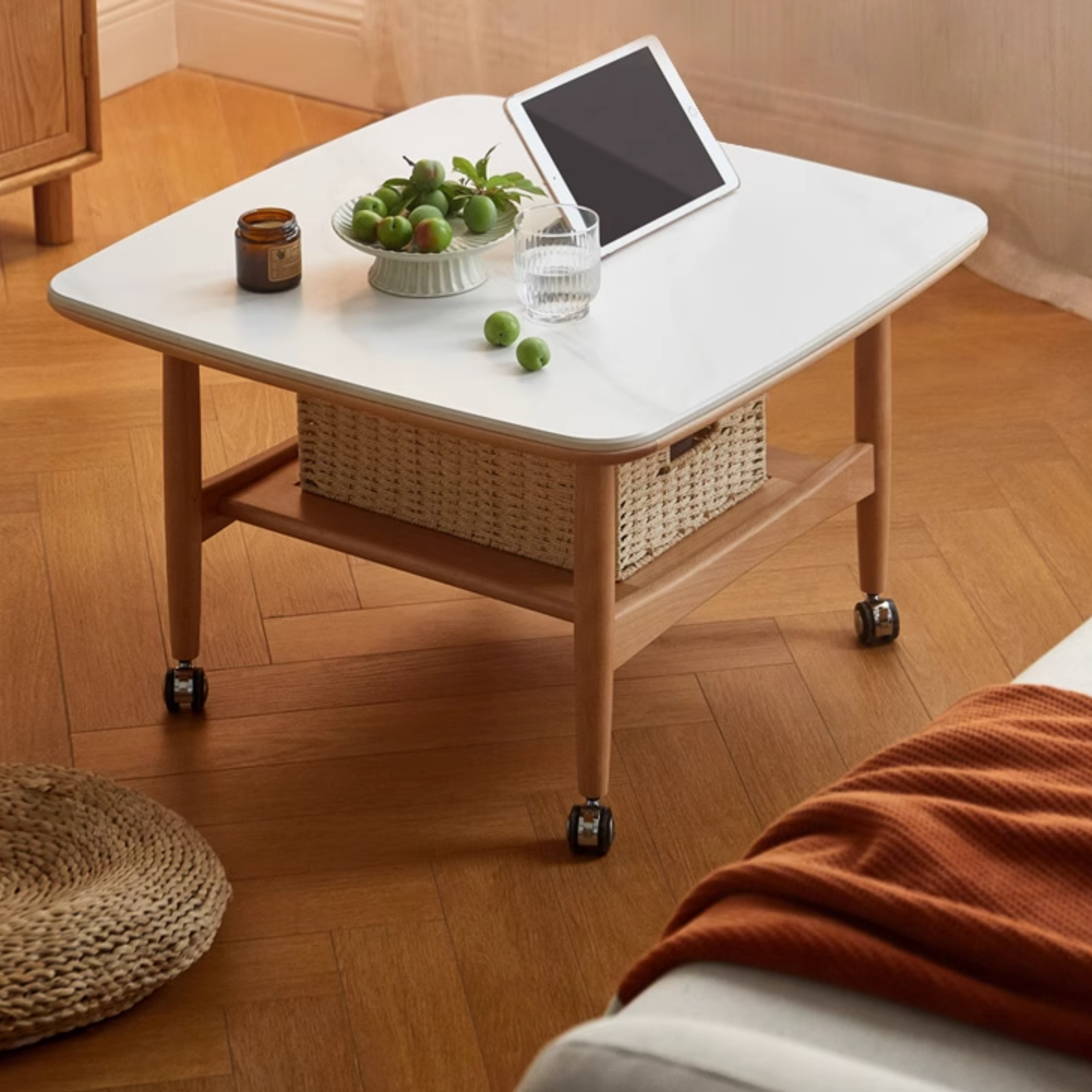 Premium Oak Solid Wood Rocking Tea Table - Handcrafted Rustic Coffee Table for Living Room, Patio & Outdoor Relaxation