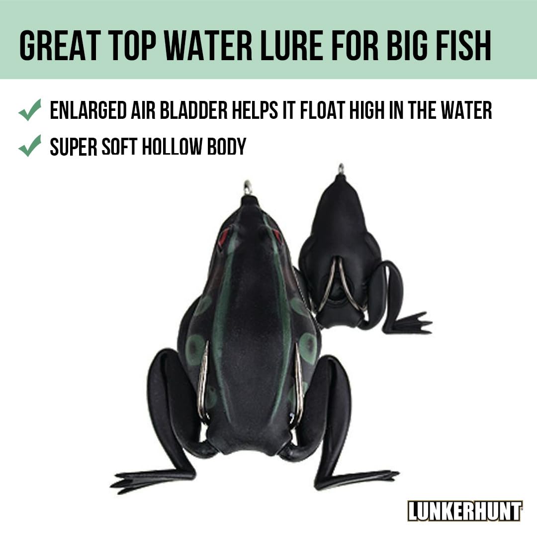 Lunkerhunt Topwater Fishing Lures - Premium Combat Frog Bait for Bass & Trout | Weedless Hollow Body Frog with Award-Winning Design | Perfect for Freshwater Fishing in Lakes, Ponds & Rivers