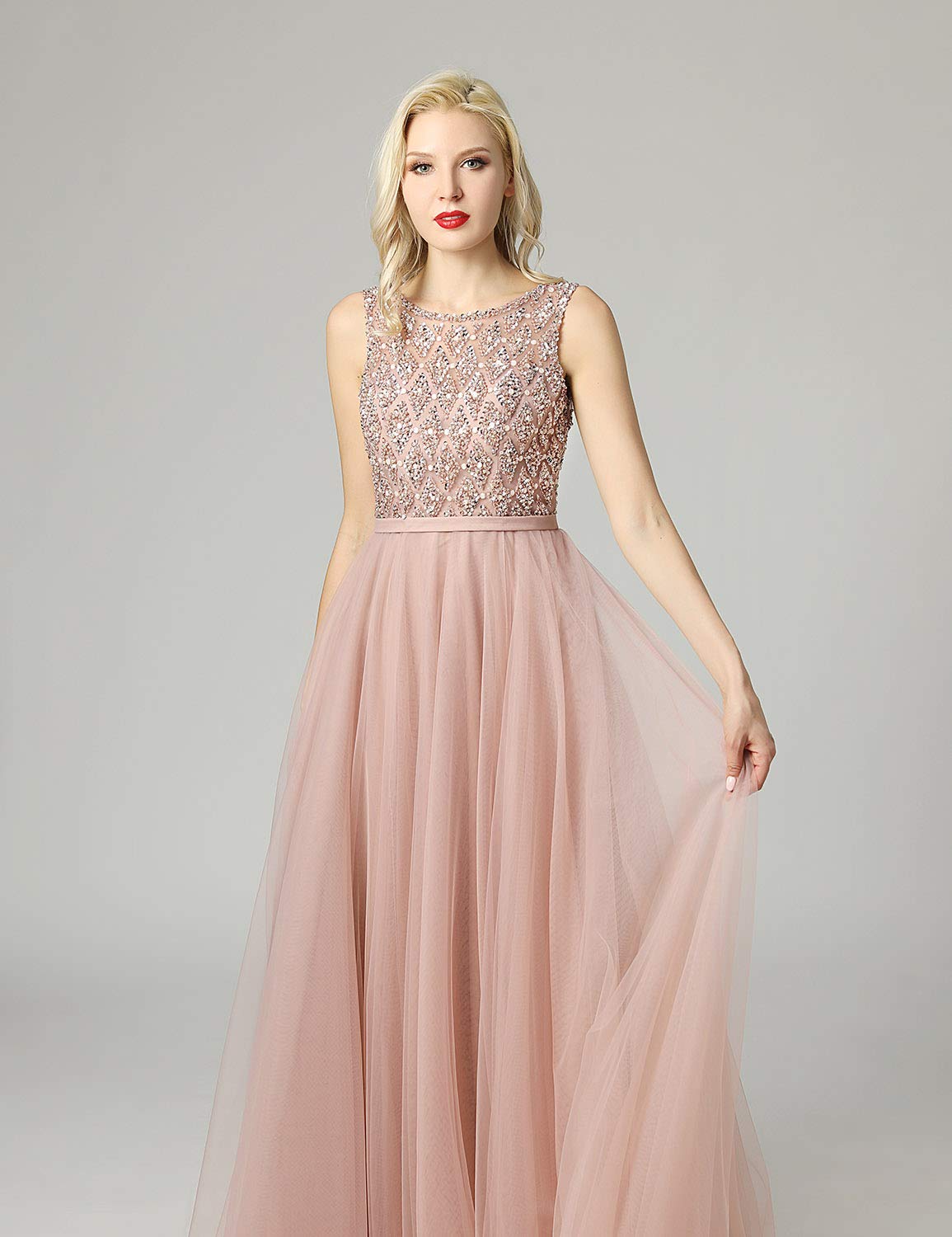 Sarahbridal Women's Long Beaded Pearl Prom Evening Dresses 2022 - Elegant Wedding Party Ball Gowns for Homecoming, Quinceañera & Formal Events