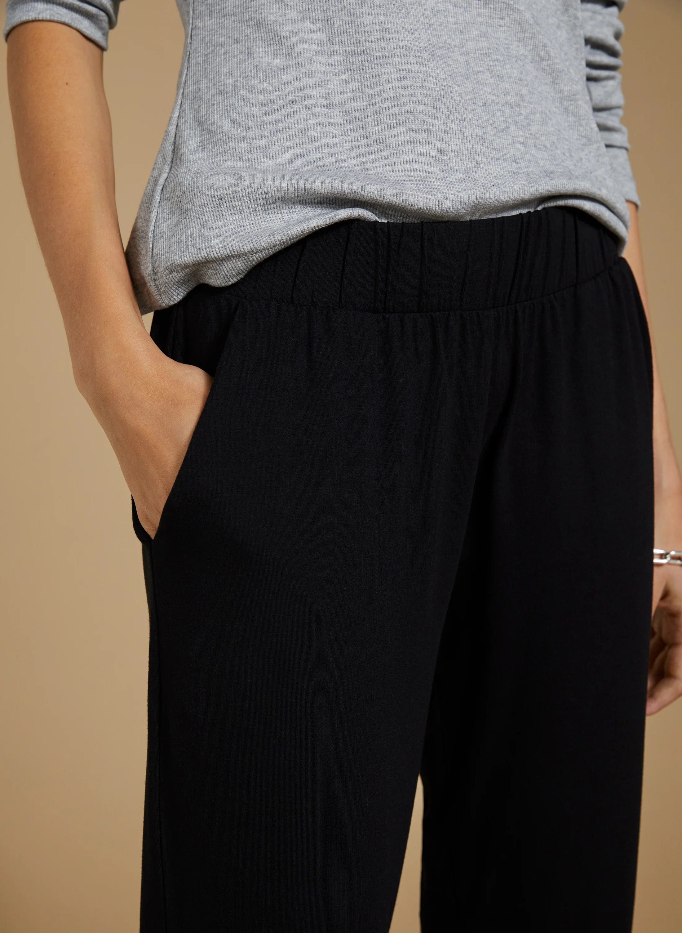Neath LENZING™ ECOVERO™ Sustainable Jersey Tapered Pants for Women - Caviar Black | Eco-Friendly Stretch Comfort | Perfect for Work, Travel & Casual Wear