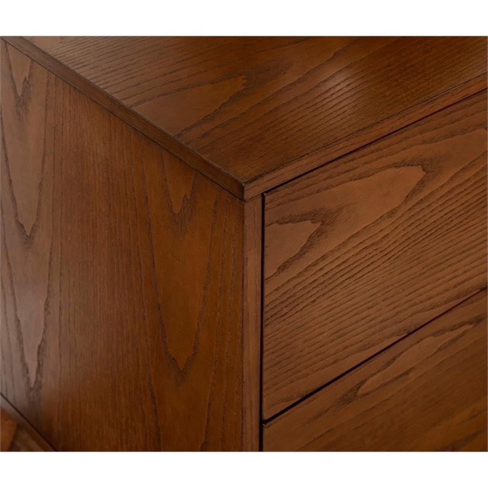 Linon Moore Nightstand with 2 Drawers, Tapered Legs - Medium Brown Wood Finish for Bedroom, Living Room, or Guest Room
