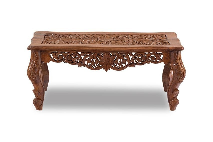 Vintage Embossed Antique Brass Solid Wood Coffee Table - Elegant Living Room Centerpiece for Home Decor