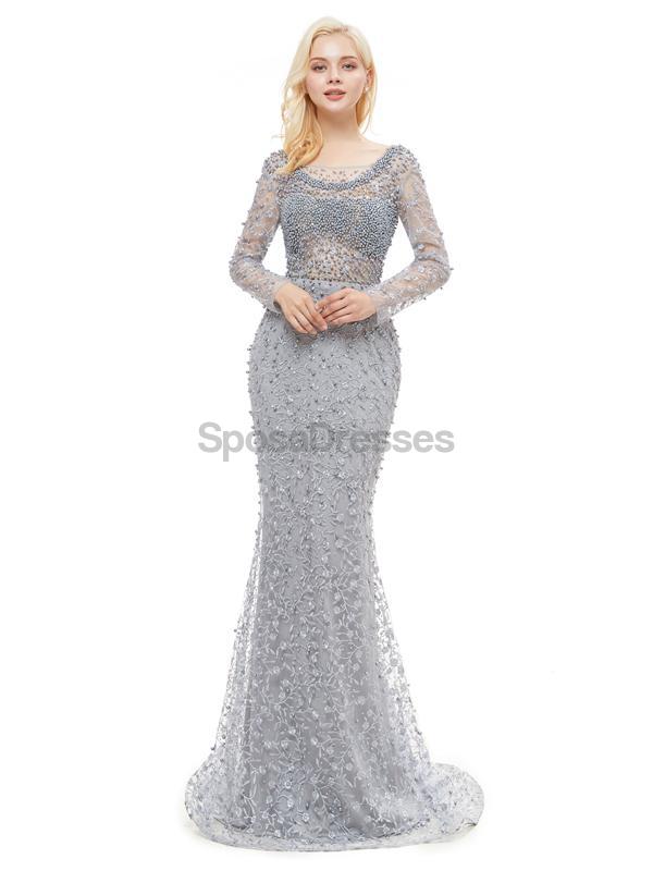 Elegant Long Sleeve Lace Beaded Mermaid Prom Dress for Evening Party & Formal Events - Perfect for Homecoming, Quinceañera, and Special Occasions