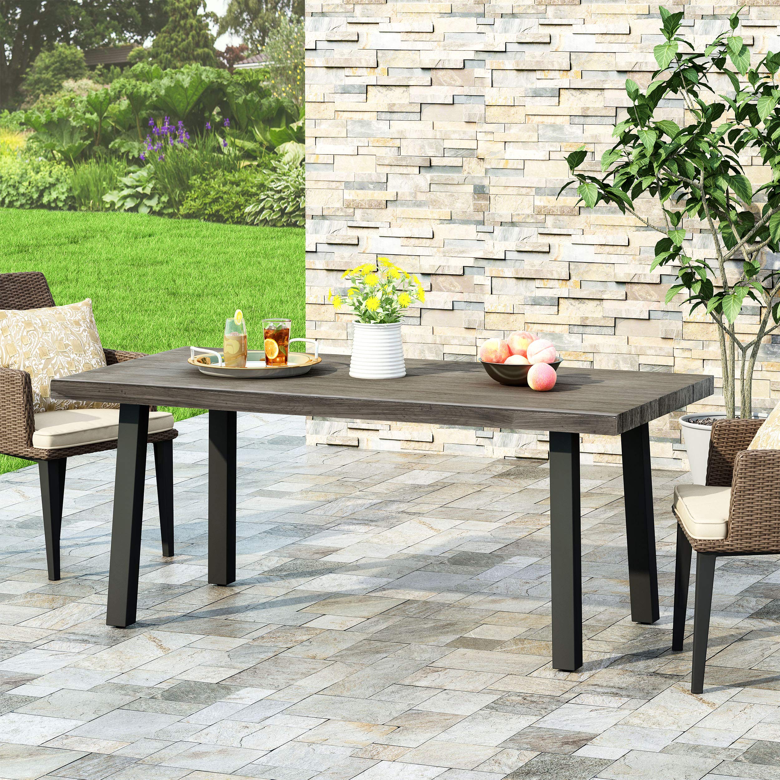 Christopher Knight Home Marcus Outdoor Modern Industrial Aluminum Dining Table - Gray & Matte Black - Perfect for Patio, Garden, and Backyard Dining