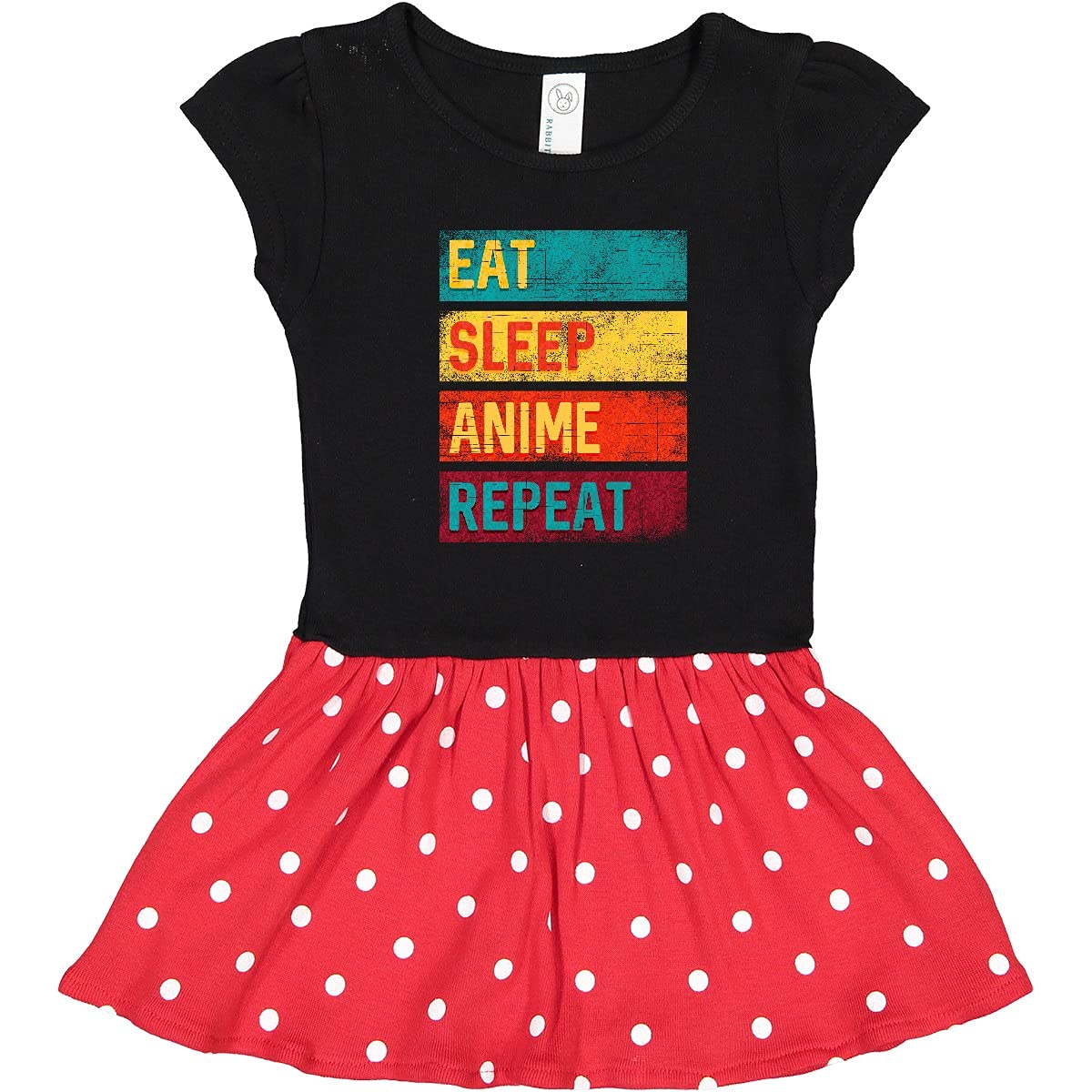 Inktastic Eat Sleep Anime Repeat Toddler Dress - Cute Anime Themed Outfit for Girls, Soft Cotton Baby Dress for Playdates & Casual Wear