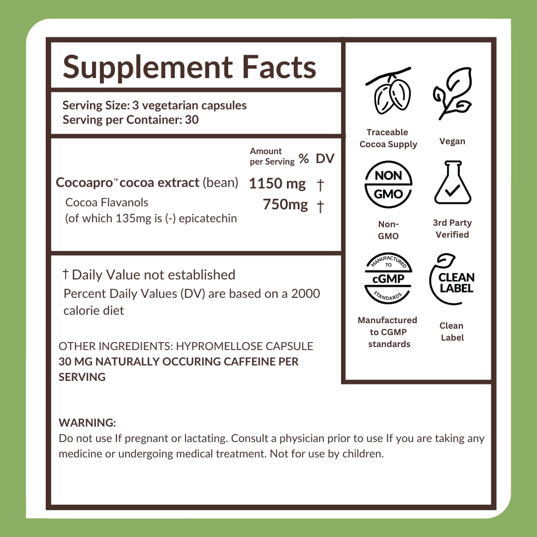 CocoaVia Memory+ Brain Supplement - 750mg Cocoa Flavanols for Memory & Focus - 60 Day Supply (180 Vegan Capsules) - Plant-Based Cognitive Support for Students & Professionals