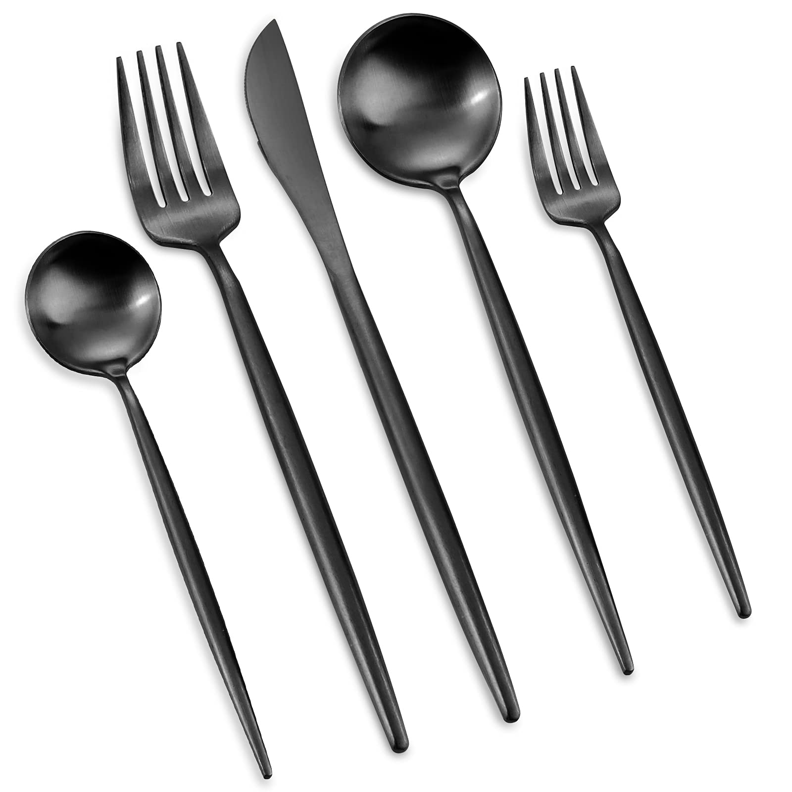OPOLIA 20-Piece Stainless Steel Flatware Set for 4 - Matte Black Silverware Cutlery Set with Dinner Knives, Forks & Spoons - Dishwasher Safe Kitchen Utensils for Everyday Dining & Entertaining