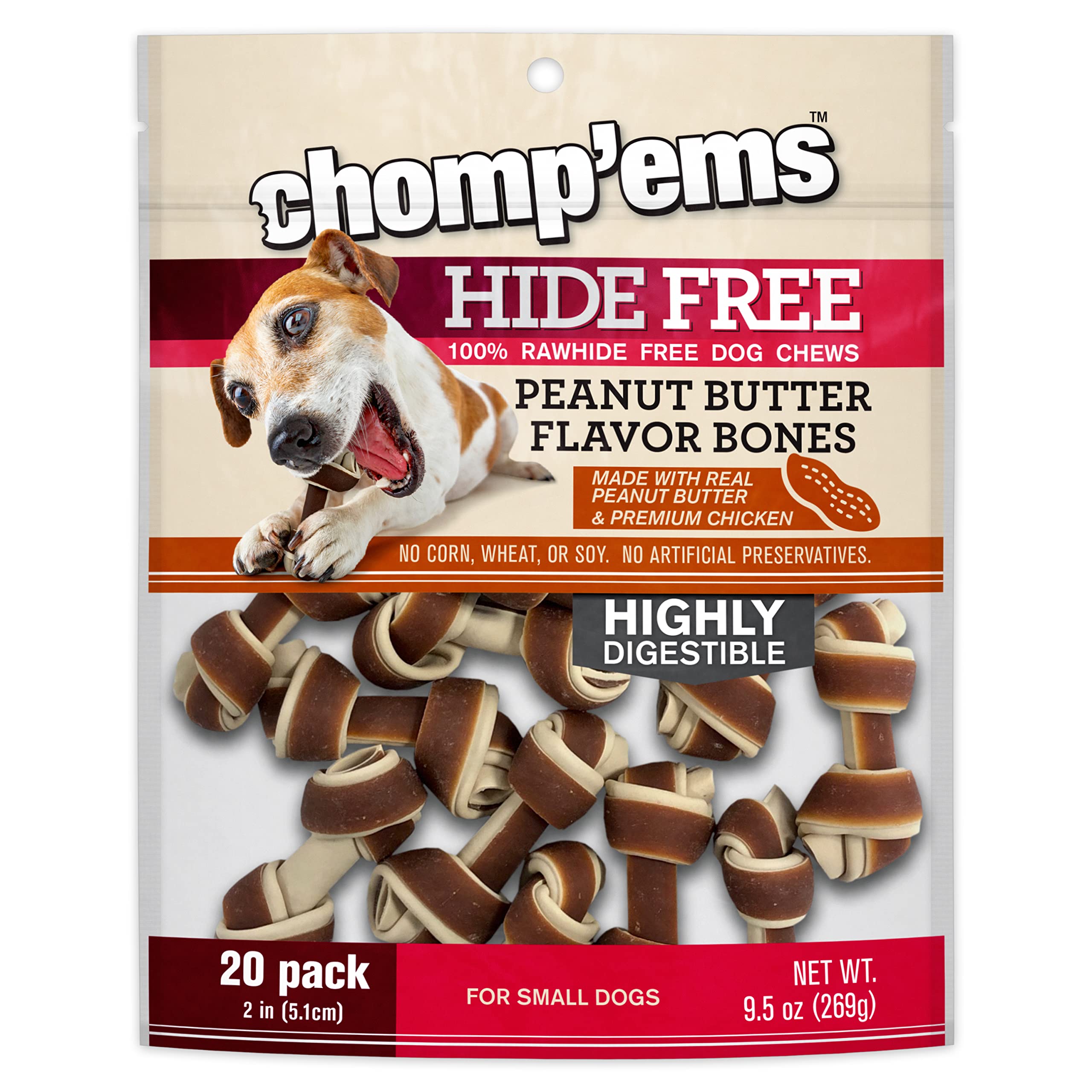 CHOMP 'EMS Chicken & Peanut Butter Dog Chews - Natural Rawhide-Free Treats for All Life Stages - 2