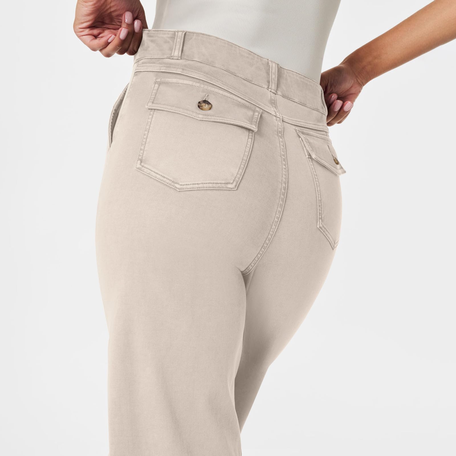 Women's Stretch Twill Cropped Wide Leg Pants - Casual Straight Leg Chino Trousers with Baggy Ankle Design | Perfect for Work, Weekend Outfits & Denim Fashion