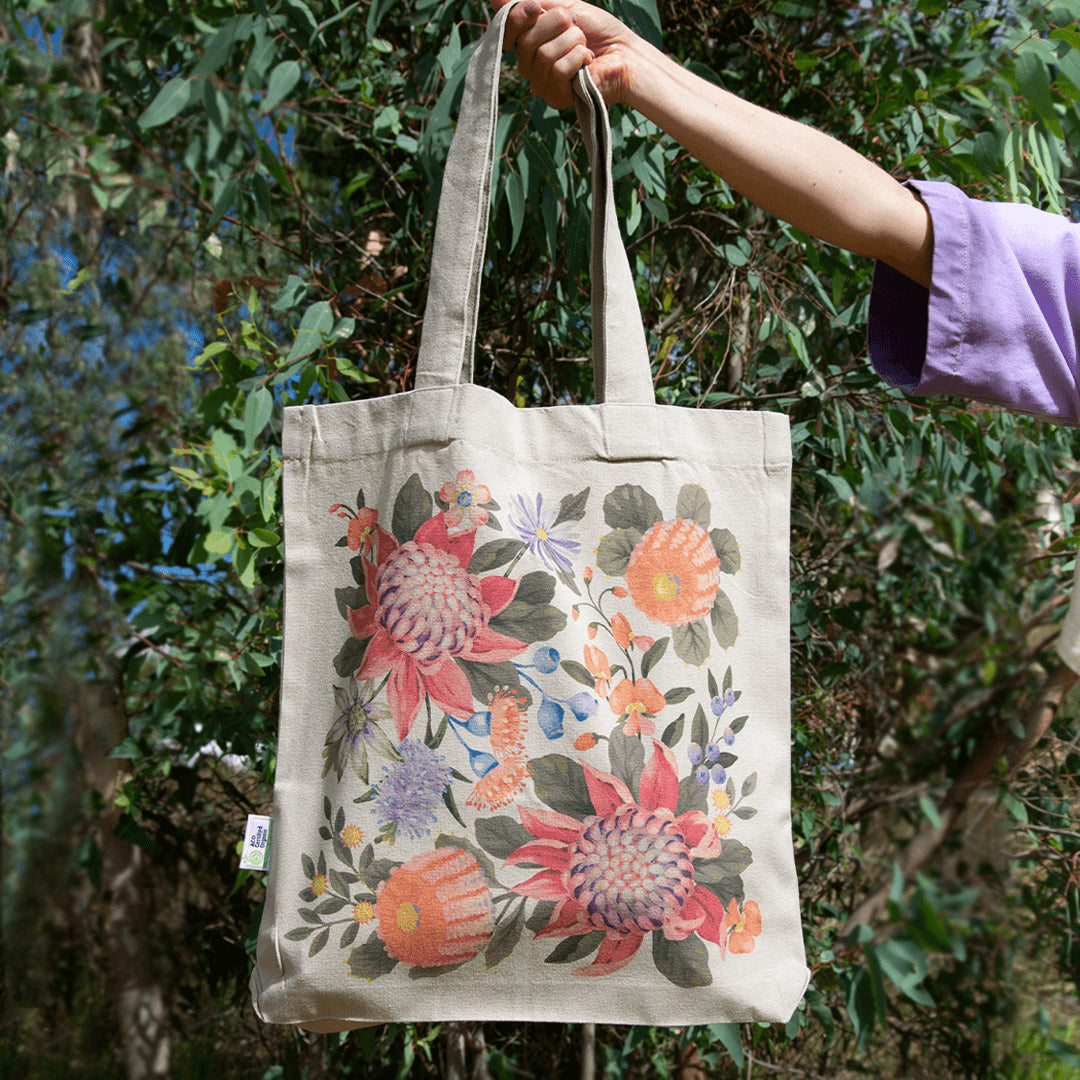 Eco-Friendly Organic Cotton Tote Bag with Pockets - Earth Greetings Abundance Collection | Perfect for Grocery Shopping, Beach Trips & Daily Use