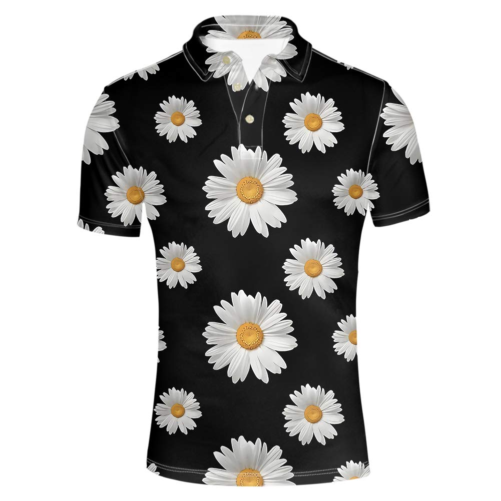 HUGS IDEA Men's Floral Hawaiian Short Sleeve Polo Shirt - Breathable Casual Summer T-Shirt for Beach, Vacation, and Outdoor Activities