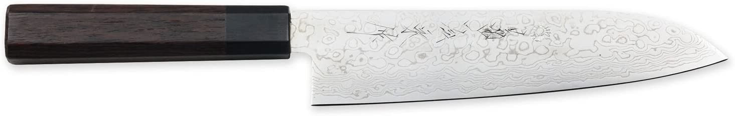 Premium Kikuichi Nickel Warikomi Damascus Santoku 7