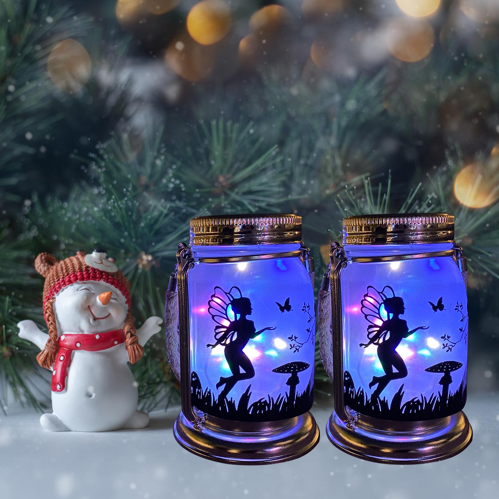 2 Pack Solar Powered Fairy Lanterns for Outdoor Decor - Waterproof Hanging Garden Lights with Frosted Glass Jar & Stake, Perfect for Yard, Patio, Lawn - Ideal Gift for Mom, Women, Grandma Birthday (Use for Wedding, Party, Pathway Lighting)