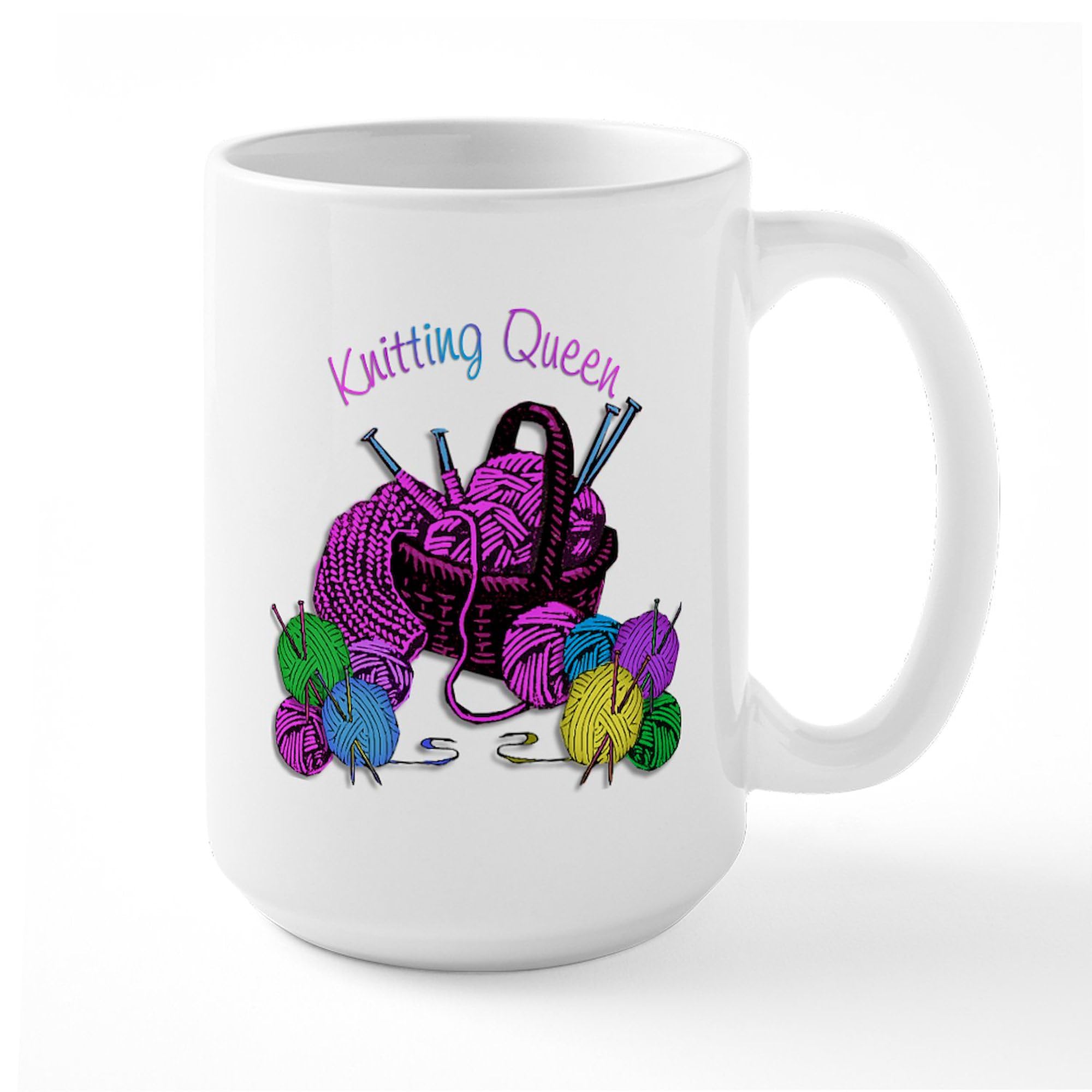 Knitting Queen Large Coffee Mug - 15 oz White Ceramic Cup for Tea & Hot Drinks - Perfect Gift for Knitters & Craft Lovers