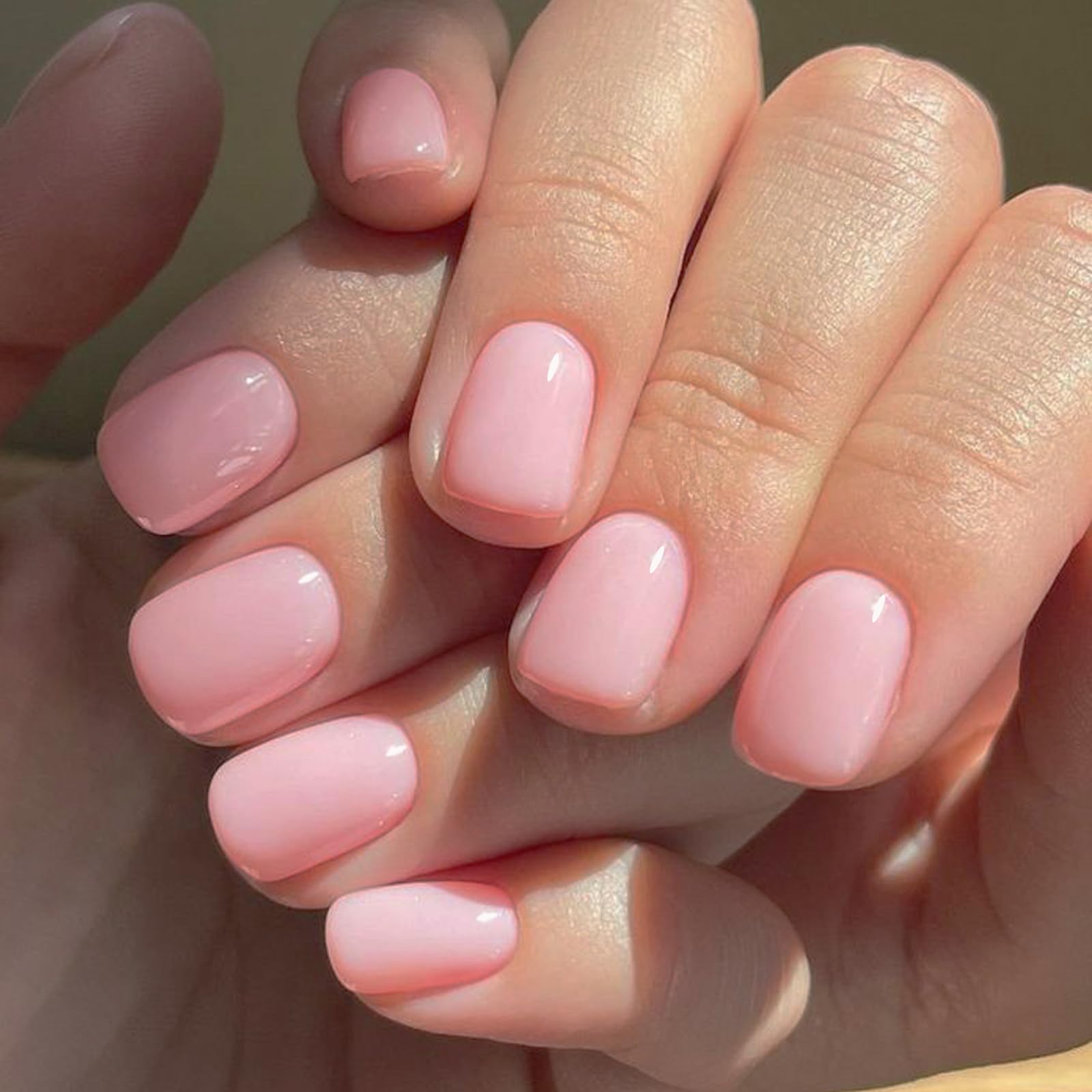 Glamermaid Extra Short Squoval Press on Nails - 24Pcs Light Pink Glossy Fake Nails with UV Finish | Reusable Acrylic False Nails Kit for Women | Perfect for Spring Summer Manicures, Weddings & Special Occasions