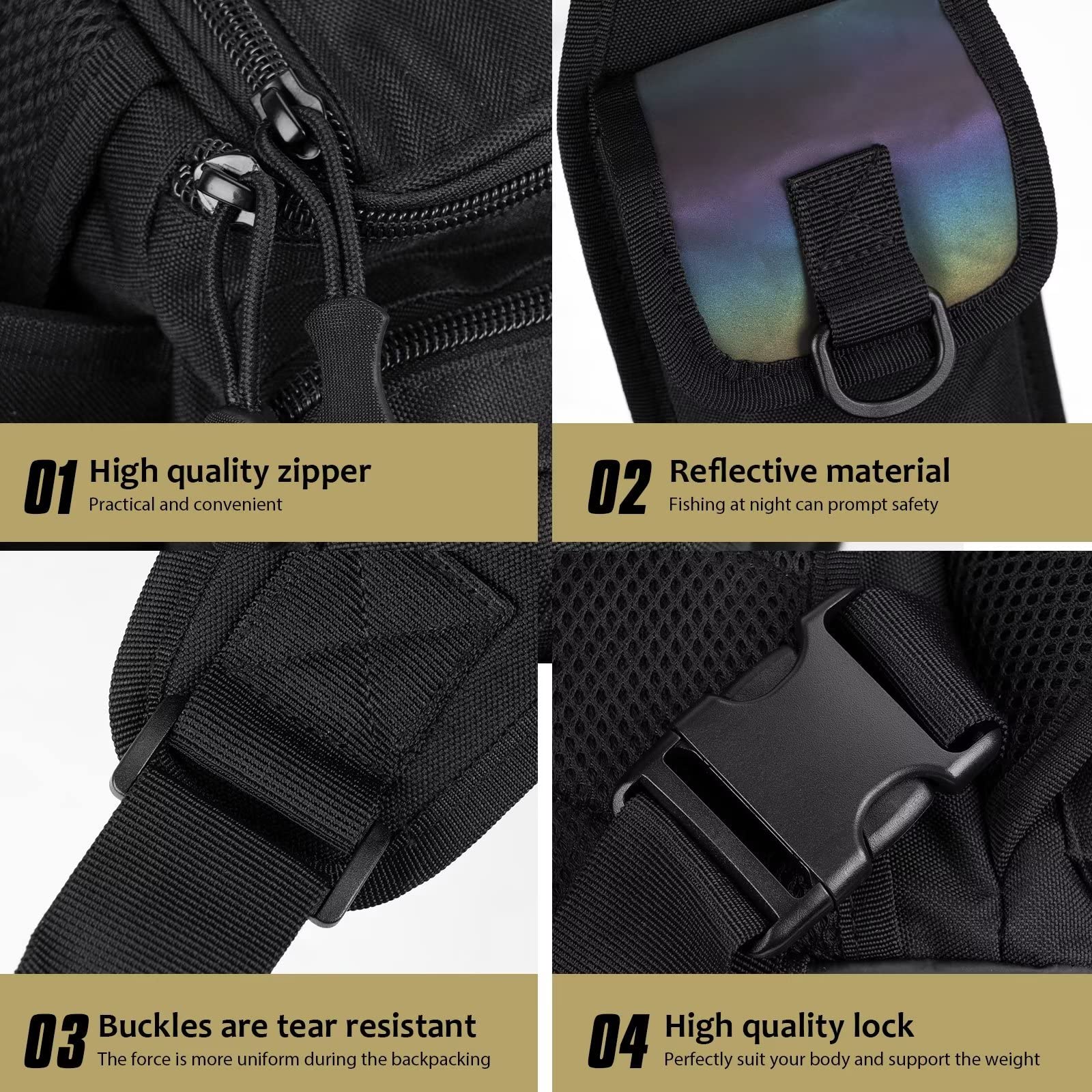 THKFISH Fishing Tackle Bag - Waterproof Fly Fishing Sling Pack with D-Rings & Adjustable Waist Strap - Portable Waist Pack for Fly Fishing, Bass Fishing & Outdoor Adventures (Black)
