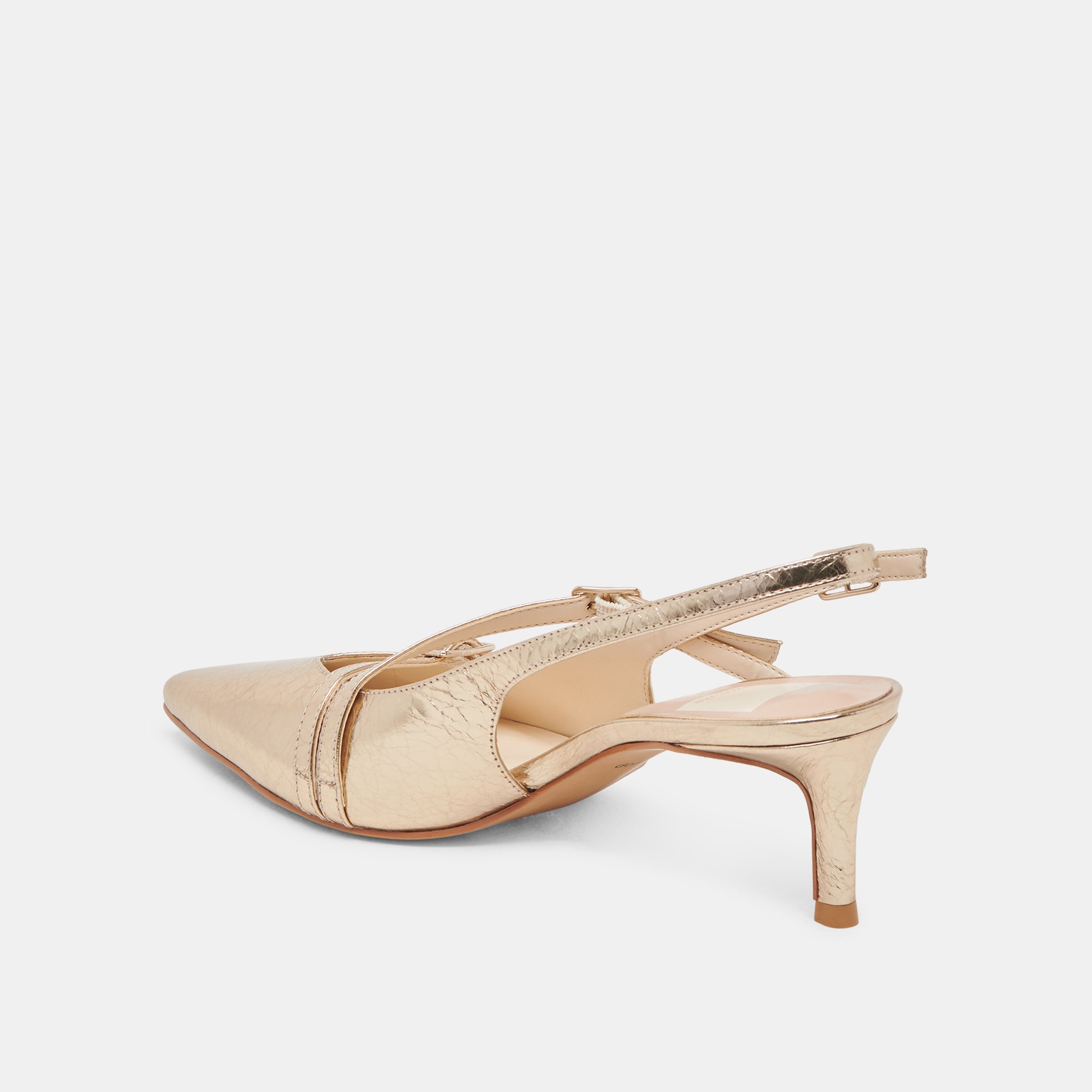 PAMLA Women's Mid Wide Heels in Light Gold - Distressed Leather Dress Shoes for Women | Comfortable & Stylish for Office, Party, and Evening Events