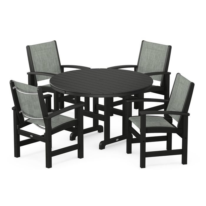 POLYWOOD Coastal 5-Piece Round Farmhouse Dining Set - Outdoor Patio Furniture for Backyard, Poolside & Beach House Dining
