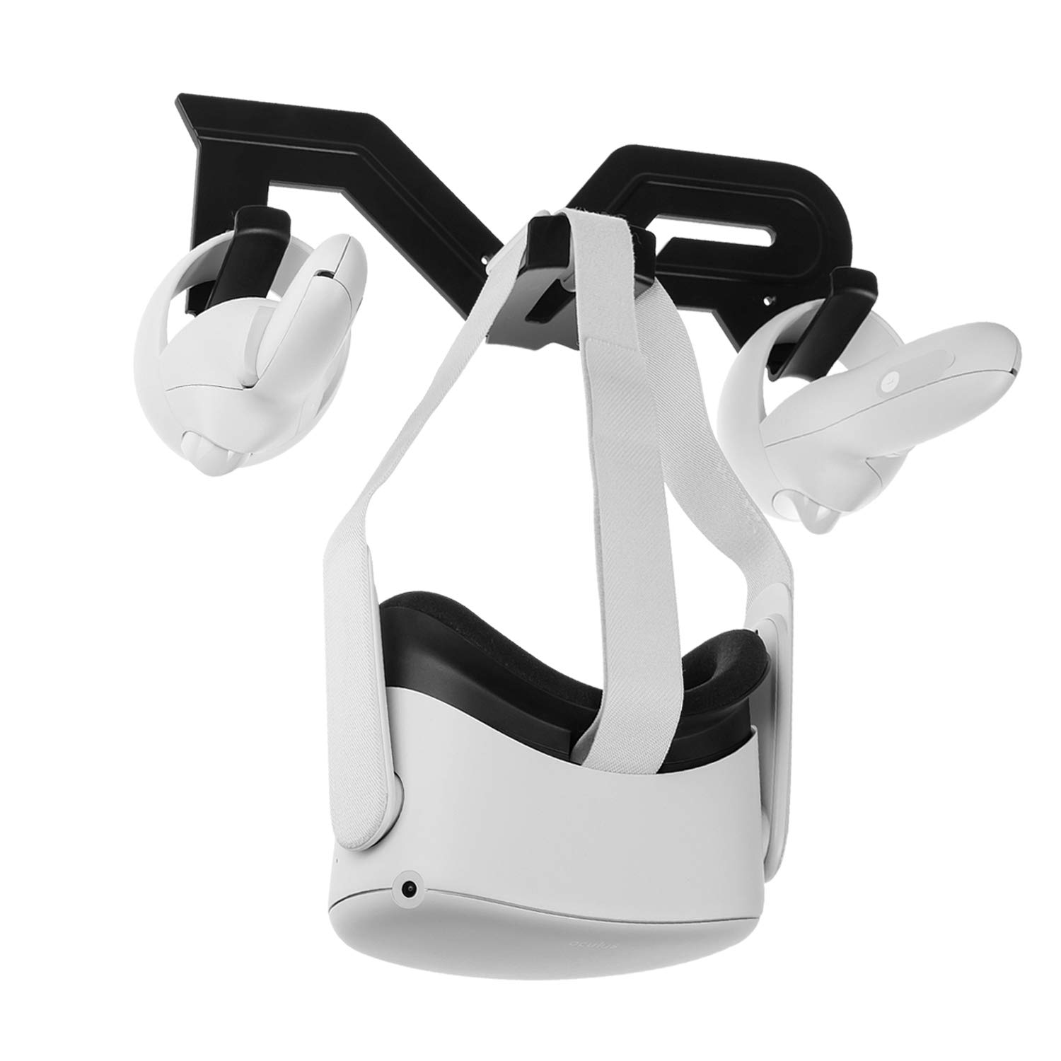 Orzero VR Wall Mount Stand Holder for Meta Quest 2/Quest/Rift/Rift S, Pico 4, Valve Index & HTC Vive VR Headsets with Controller Hooks - Black | Space-Saving VR Accessories Storage Solution for Gaming Room or Office